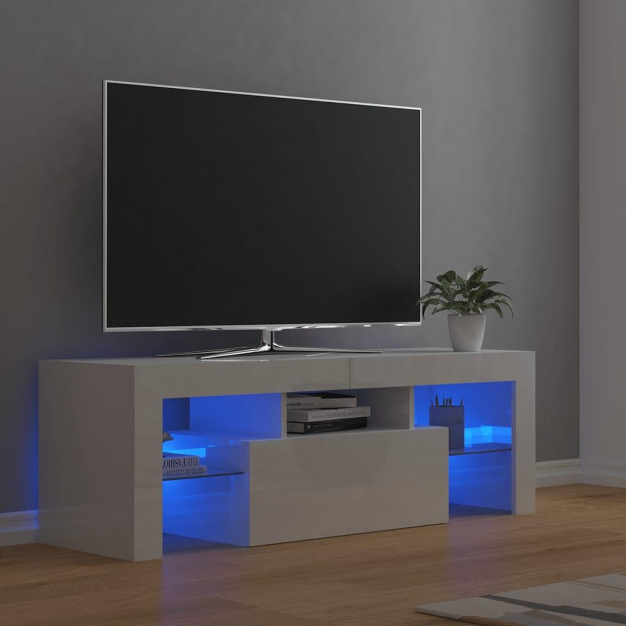 Voir la diapositive 1 : VIDAXL Meuble TV avec lumieres LED blanc brillant 120x35x40 cm