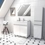  Ensemble Meuble de salle de bain blanc 60cm sur pied + vasque ceramique blanche + miroir led