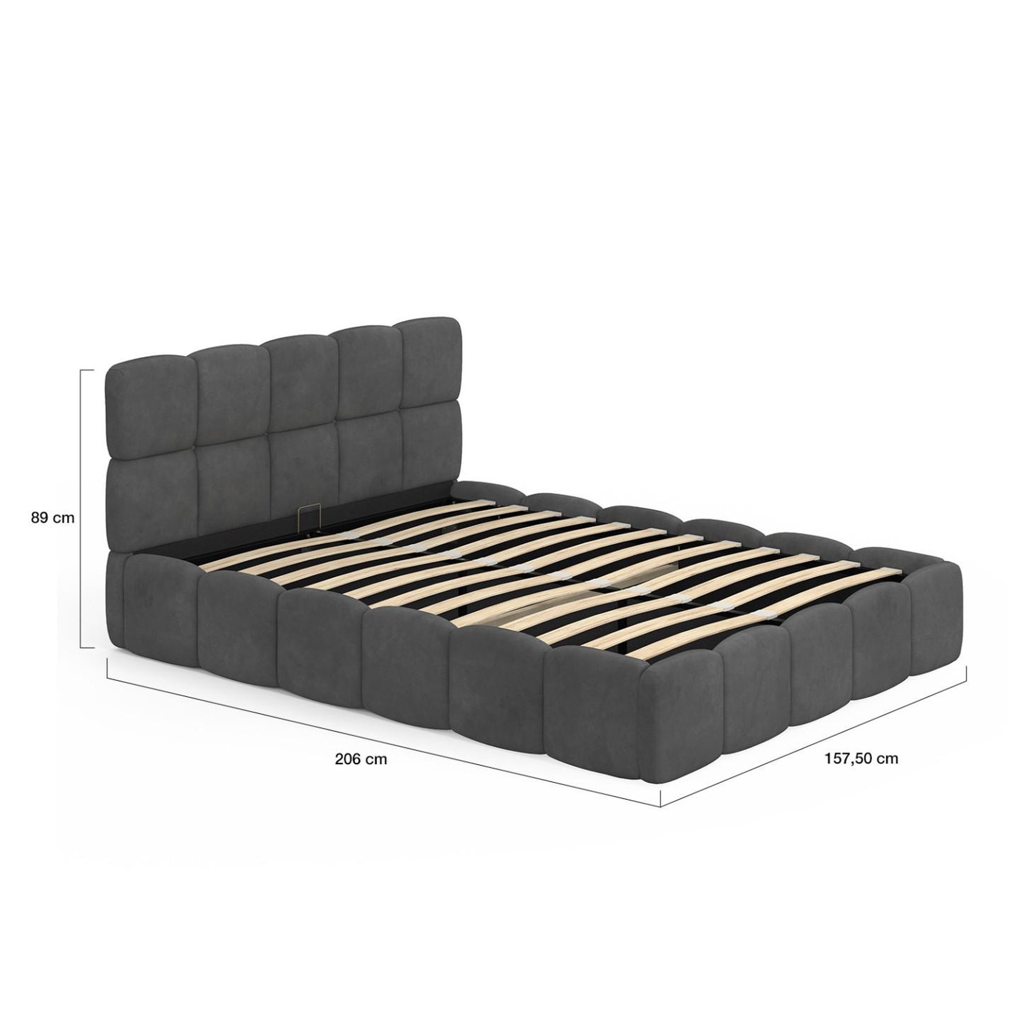 Voir la diapositive 5 : ID MARKET Lit coffre double nuage avec tête de lit matelassée et sommier 140 x 190 cm velours gris