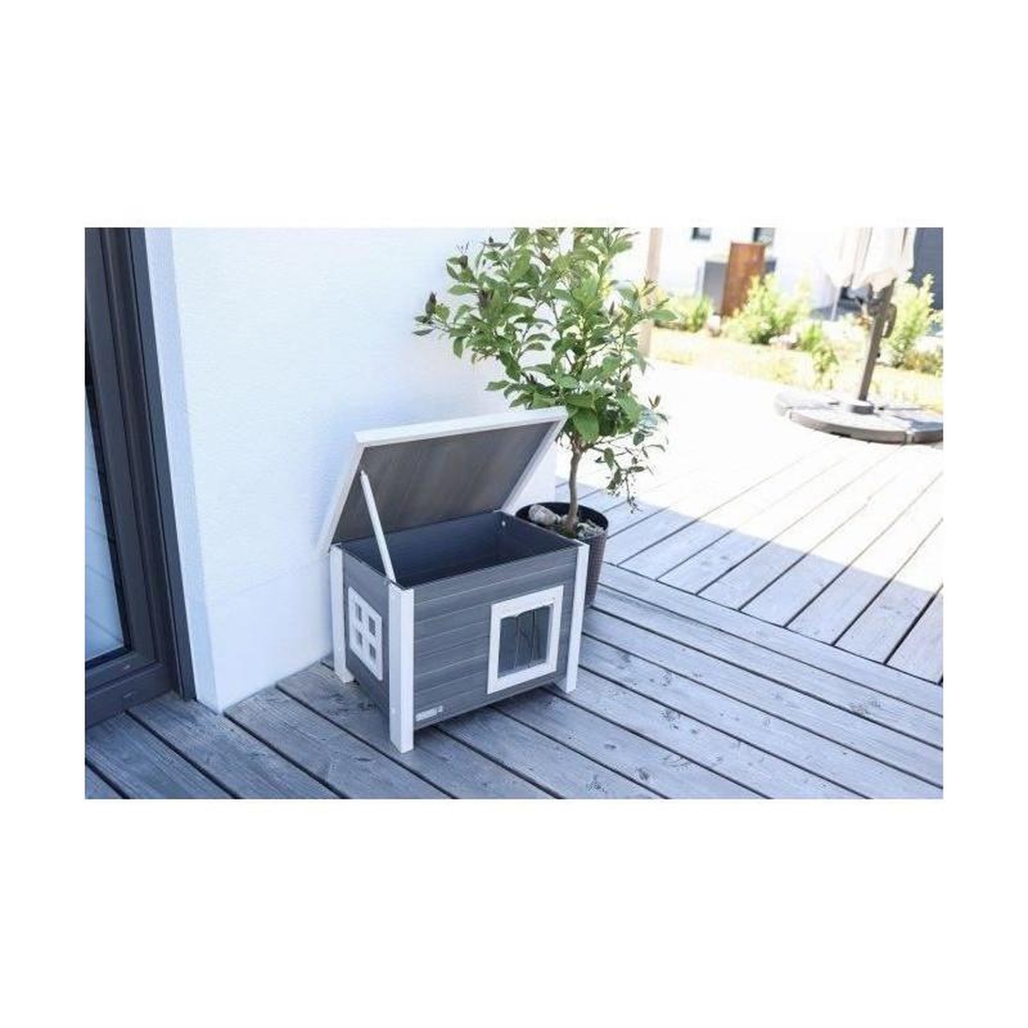 Voir la diapositive 5 : KERBL Maison pour chat - KERBL - ECO Eli - Gris / Blanc - 57 x 45 x 43 cm