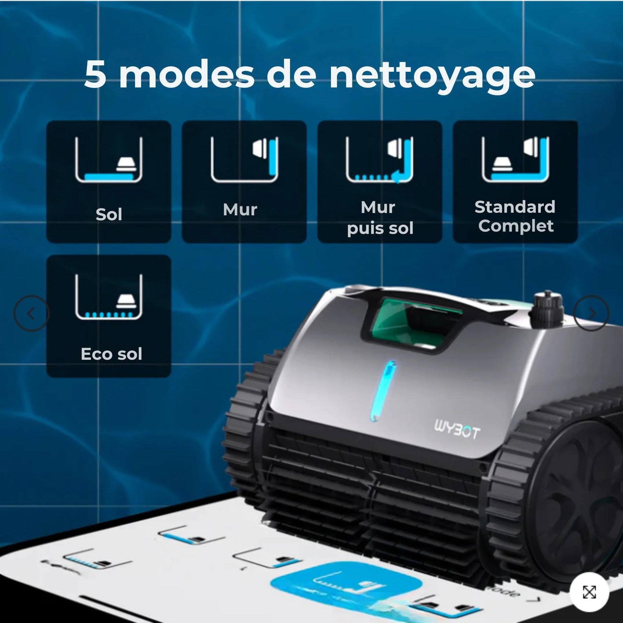 Voir la diapositive 4 : WYBOT Robot piscine électrique sans fil 2h50 max d'autonomie - wybot c1 pro