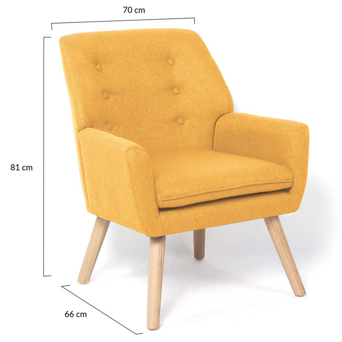ID MARKET Fauteuil scandinave NAT en tissu jaune moutarde