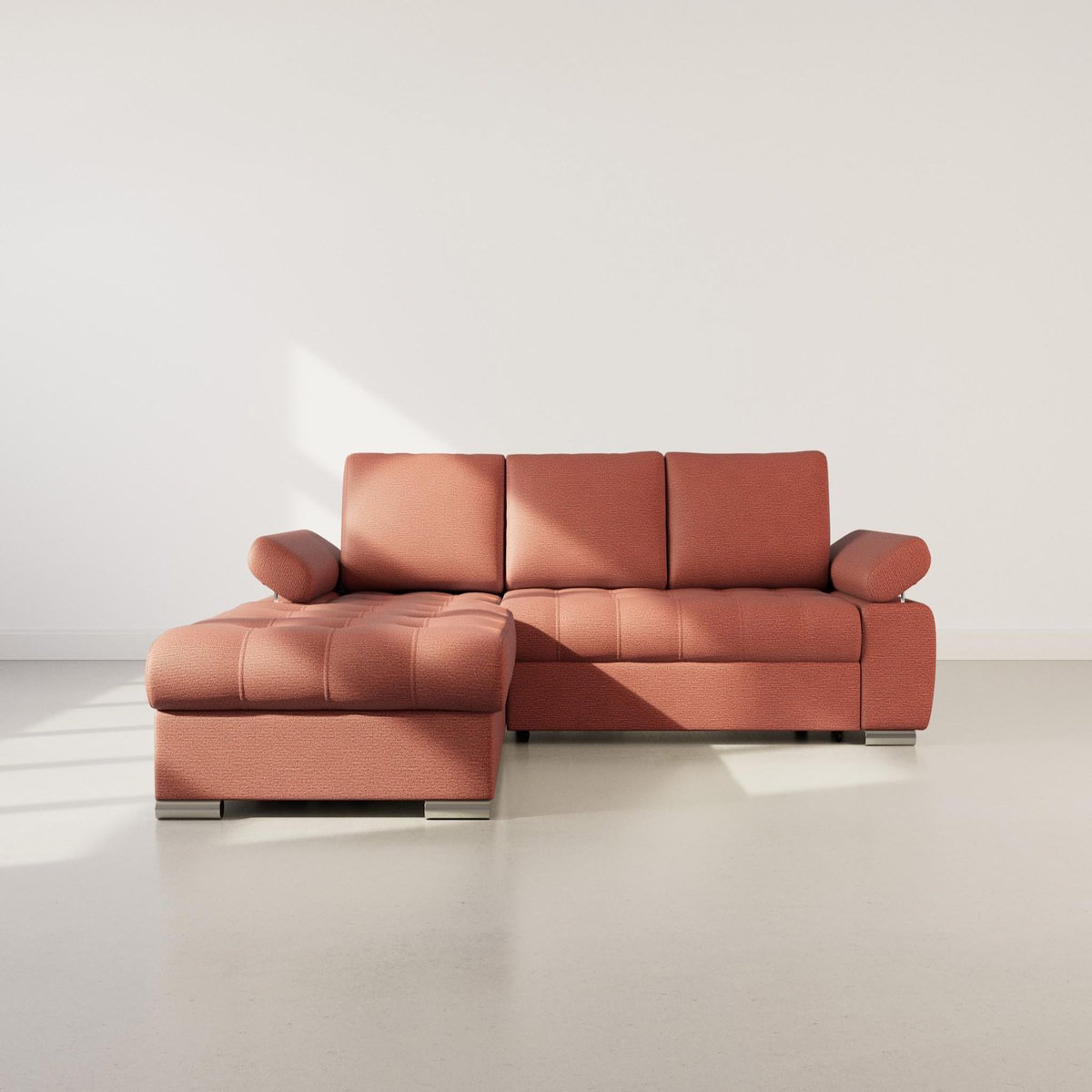 BEST MOBILIER Bianca - canapé d'angle gauche 4 places convertible avec coffre en tissu texturé