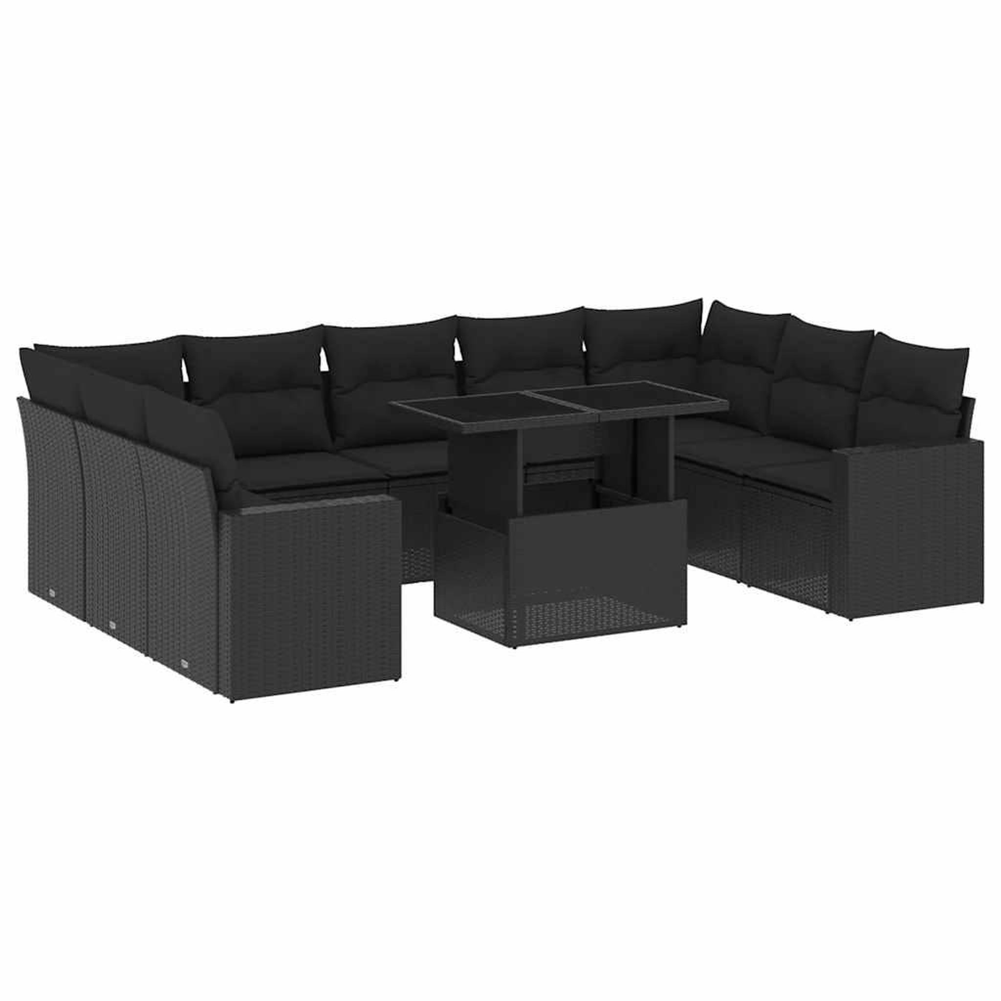 Voir la diapositive 2 : VIDAXL Salon de jardin 10 pcs avec coussins noir resine tressee