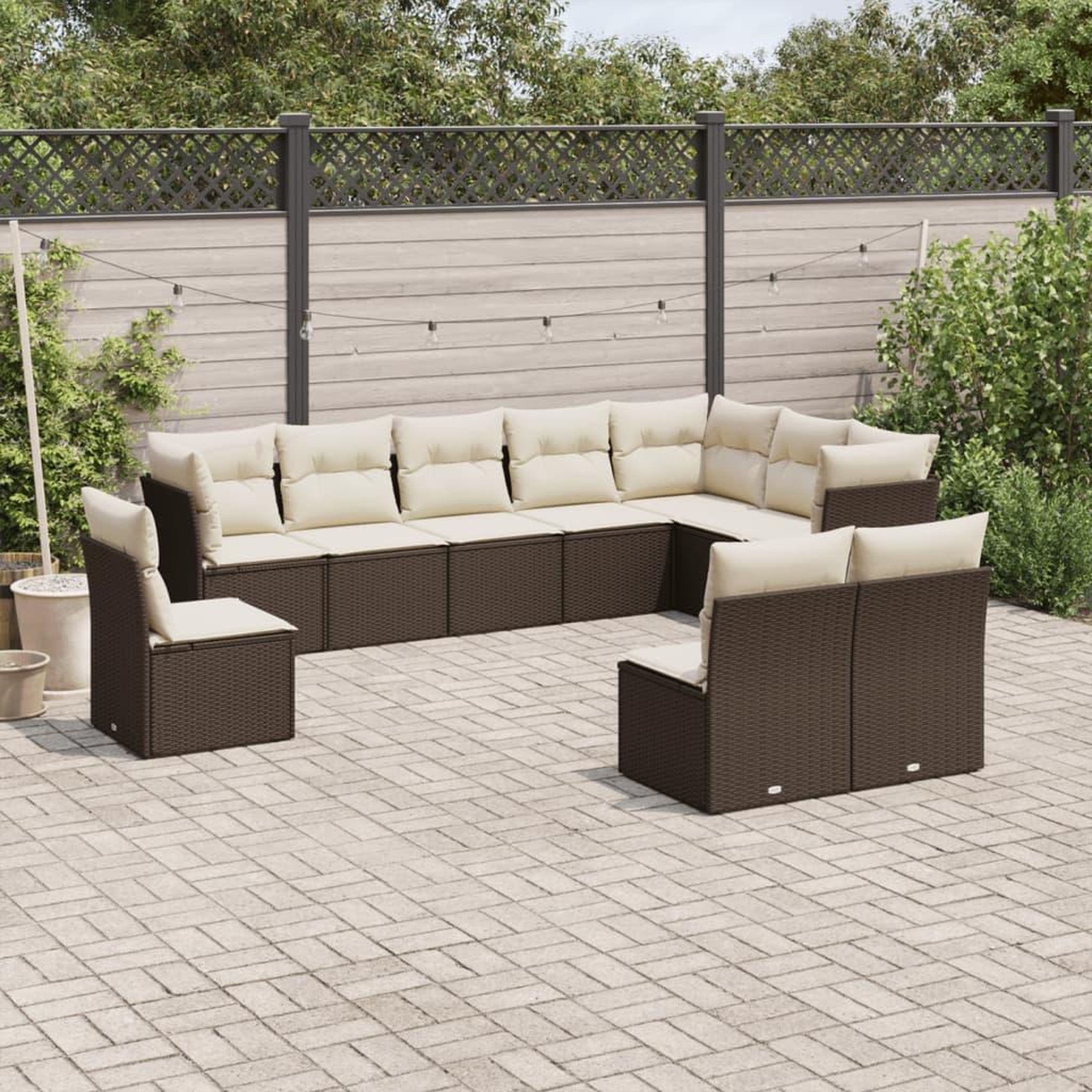 VIDAXL Salon de jardin 10 pcs avec coussins marron resine tressee