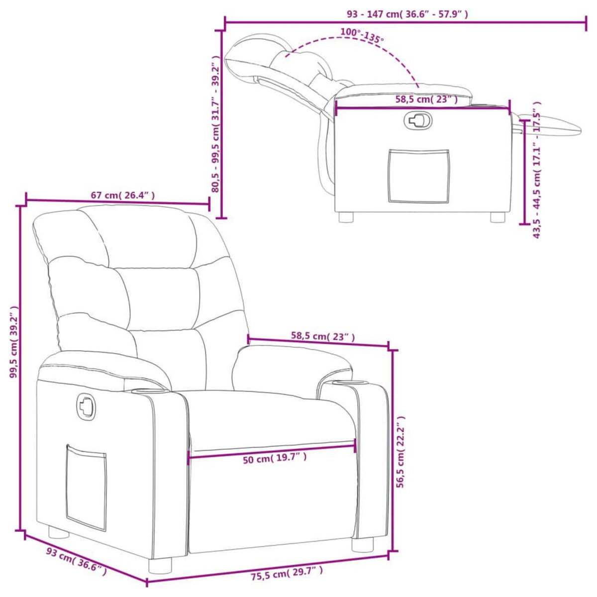 VIDAXL Fauteuil inclinable Creme Similicuir