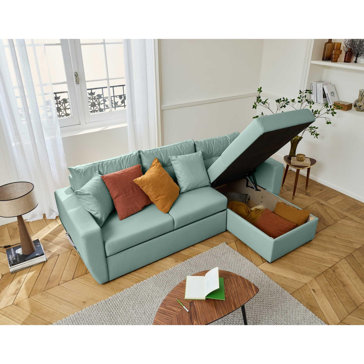 BEST MOBILIER Astoria - canapé d'angle réversible 4 places - convertible avec coffre - en simili