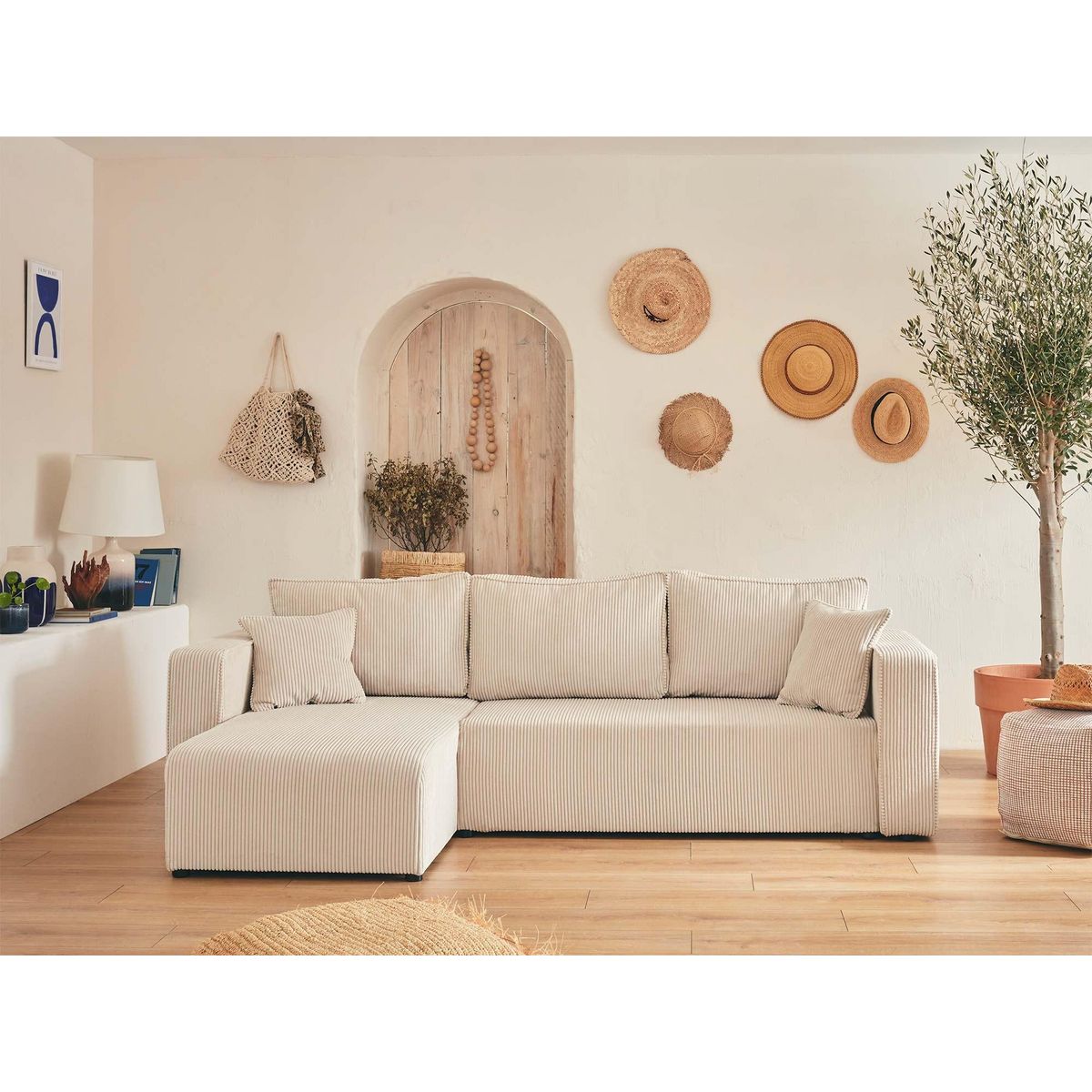 BEST MOBILIER Topaze - canapé d'angle réversible - 4 places - convertible avec coffre - en velours côtelé