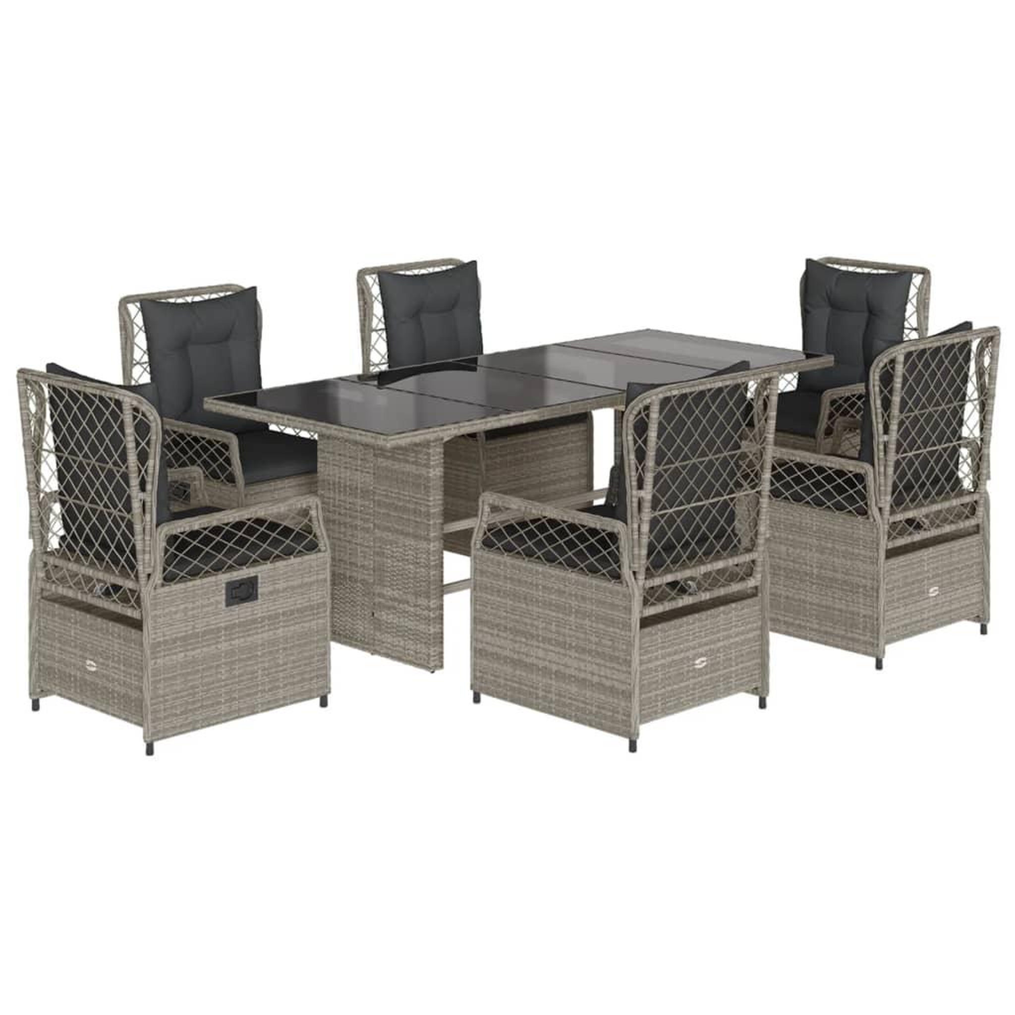 Voir la diapositive 2 : VIDAXL Ensemble a manger de jardin et coussins 7 pcs gris clair rotin