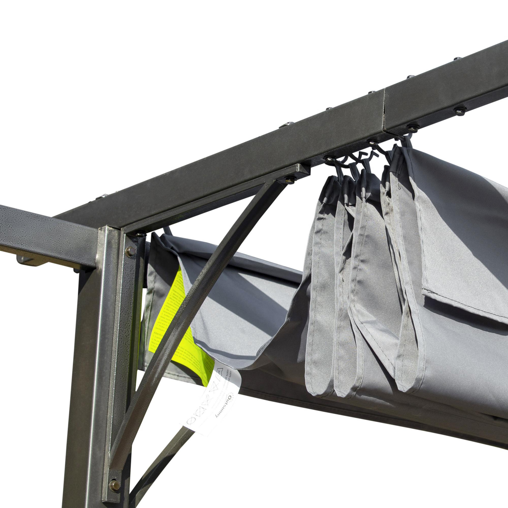 Voir la diapositive 6 : OUTSUNNY Pergola rétractable 3L x 3l x 2,30H m structure métal époxy anticorrosion noire + toile polyester haute densité 180 g/m² incluse gris