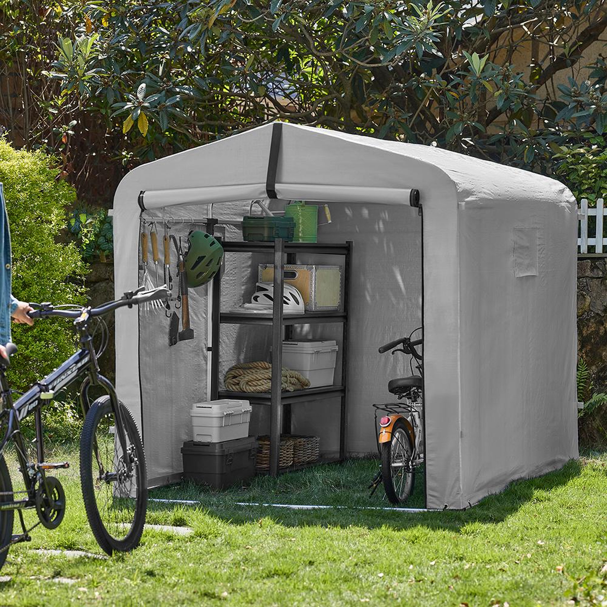 Voir la diapositive 4 : SOBUY Abri Vélo avec Porte Rouleau Gris 219x159x165cm KLS11-II-L