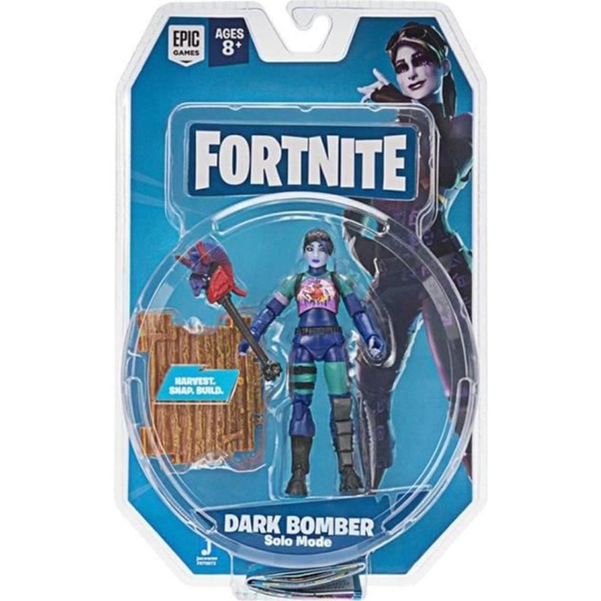 JAZWARES Figurine Dark Bomber Fortnite 10,2 cm à 19 points d'articulation, décoration détaillée multicolore, accessoires et brochure de collection