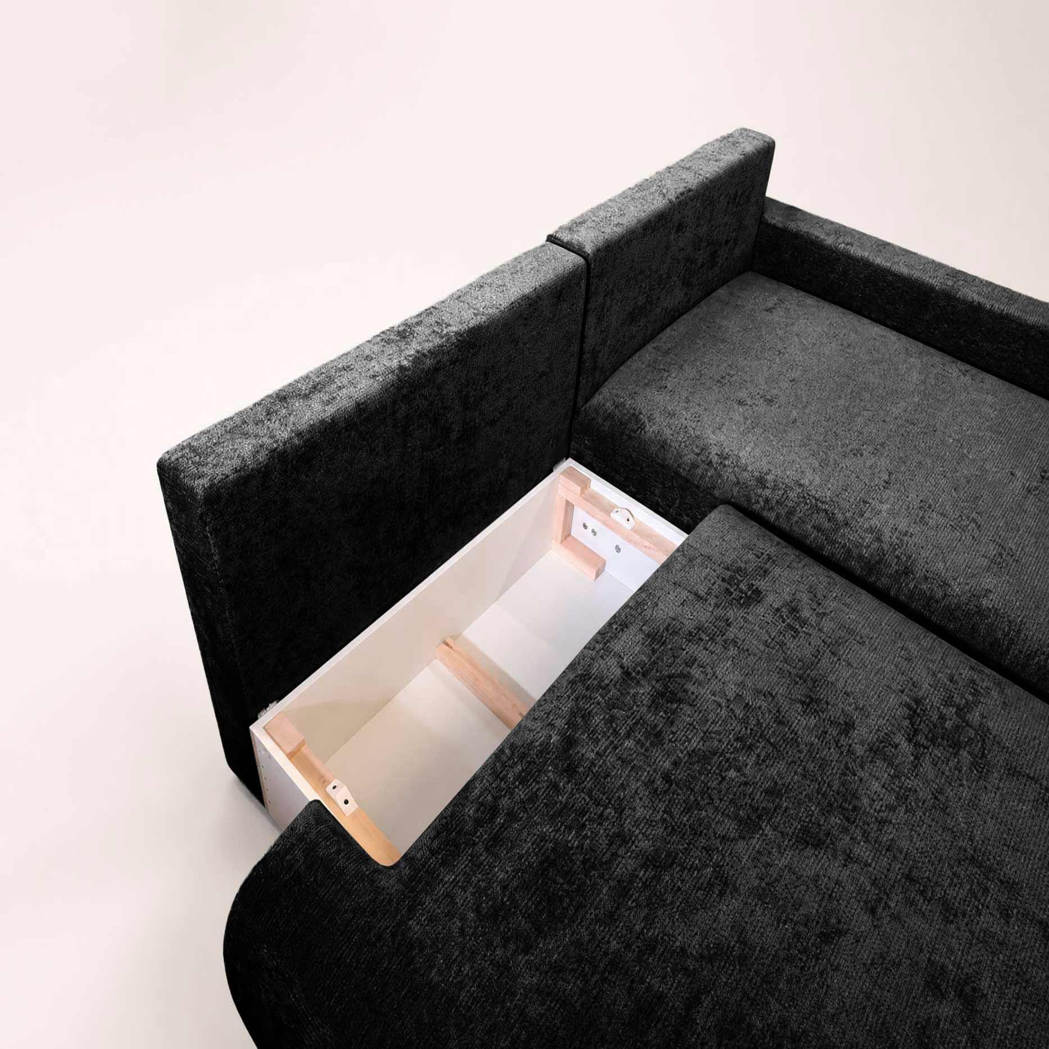 Voir la diapositive 5 : BEST MOBILIER Pivoine - canapé d'angle ouvert droit 4 places convertible avec coffre en tissu texturé