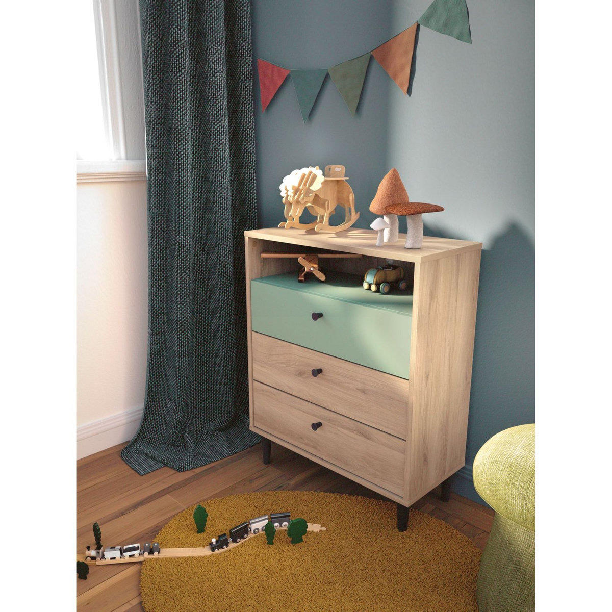 Commode 3 tiroirs 1 niche style industriel L60cm SMART