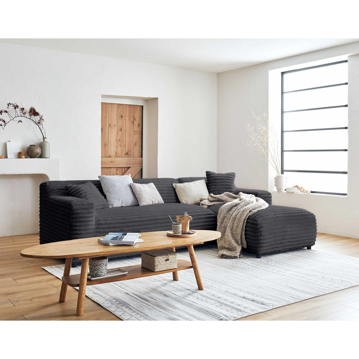 LISA DESIGN Laponie - canapé d'angle droit - 4 places - en fausse fourrure côtelée