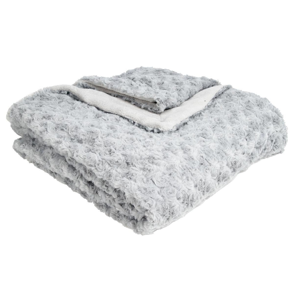 ATMOSPHERA Plaid Imitation Fourrure  Bouclée  120x160cm Gris Clair