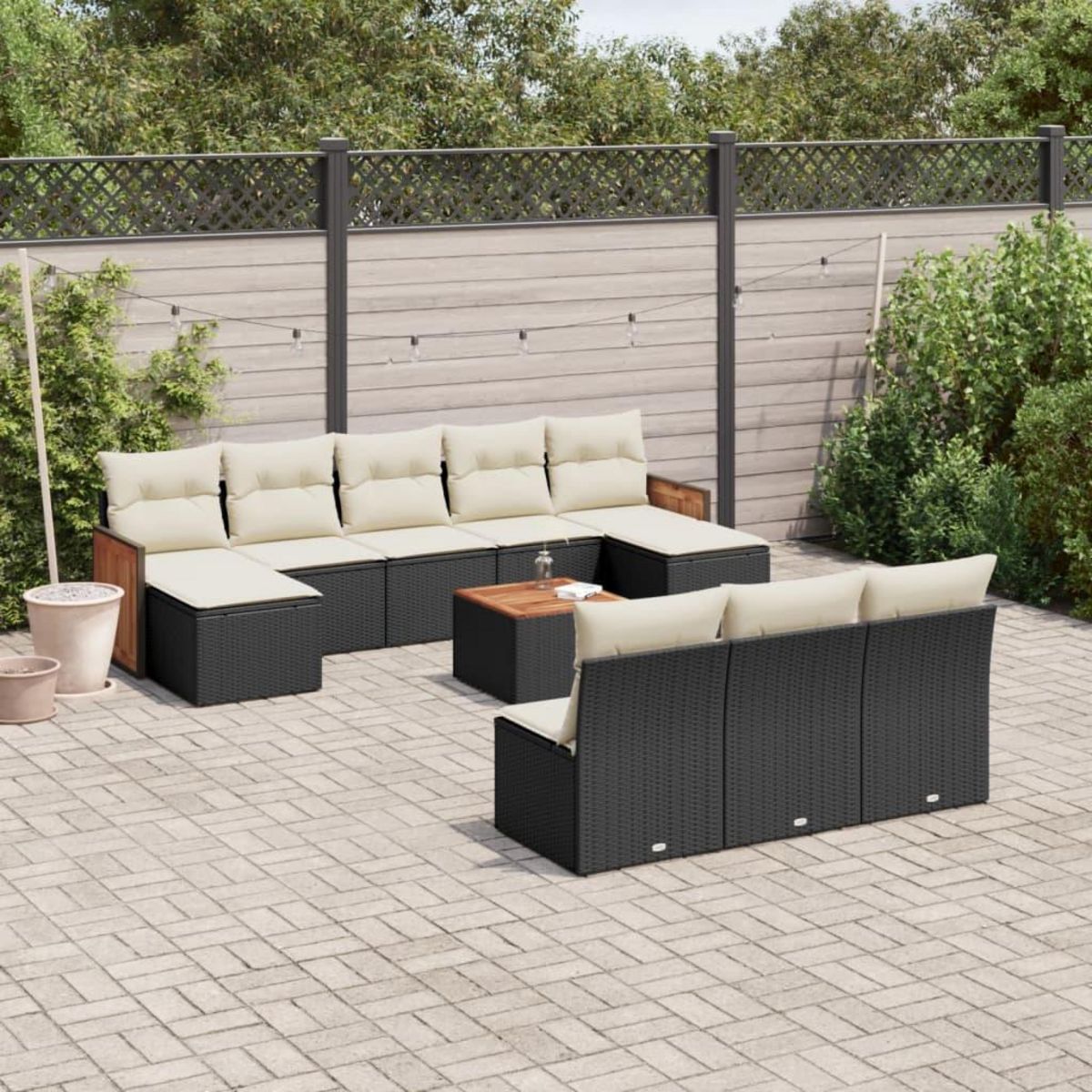 VIDAXL Salon de jardin 11 pcs avec coussins noir resine tressee