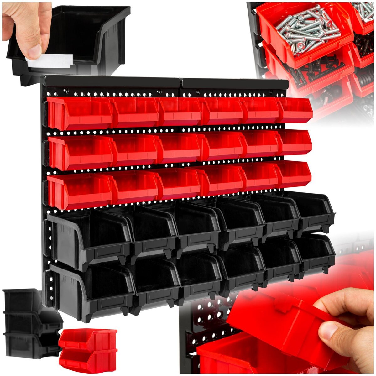 tectake Étagère murale avec bacs de rangement 31 pièces noir une pièce