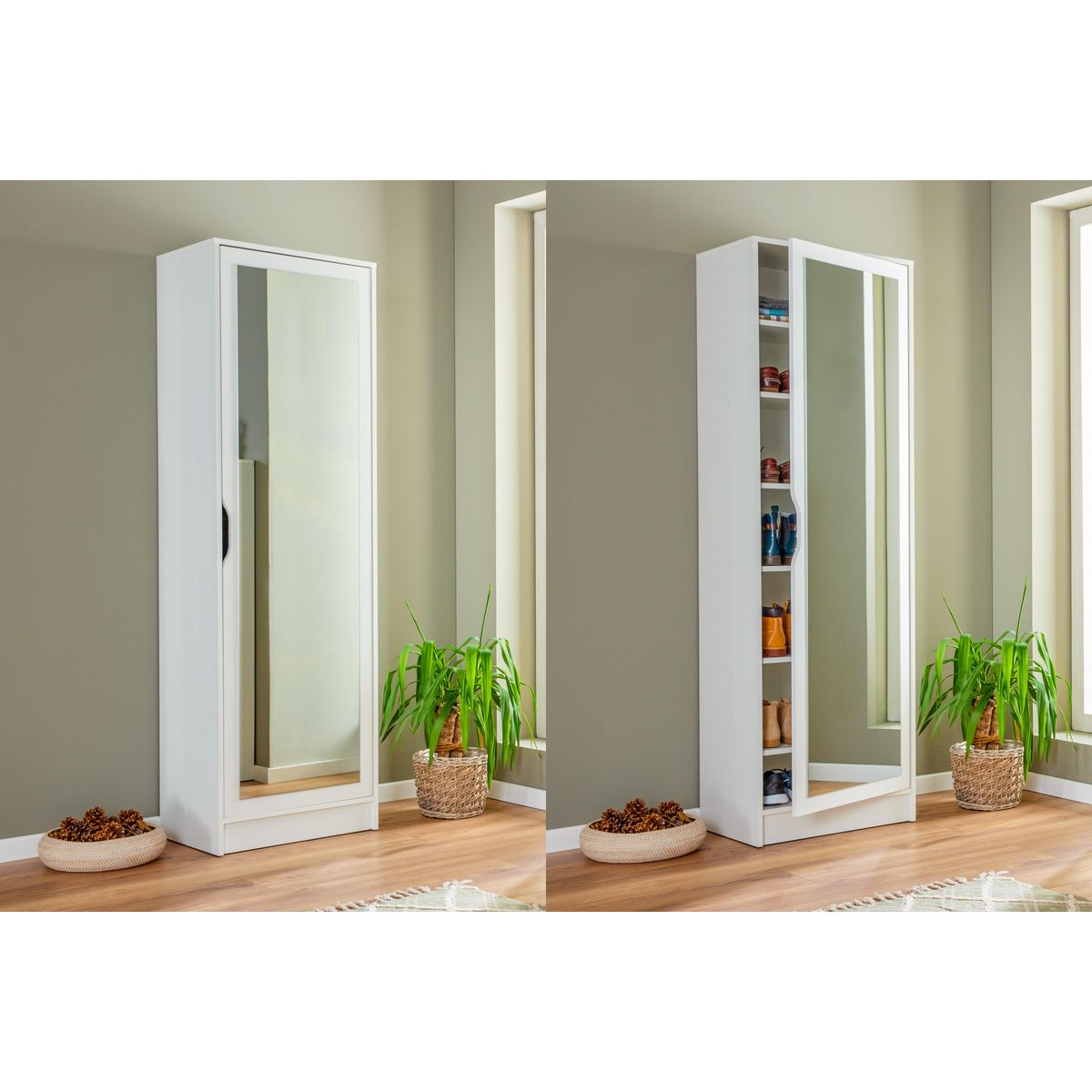 Paris Prix Meuble à Chaussures avec Miroir  Lilo  189cm Blanc