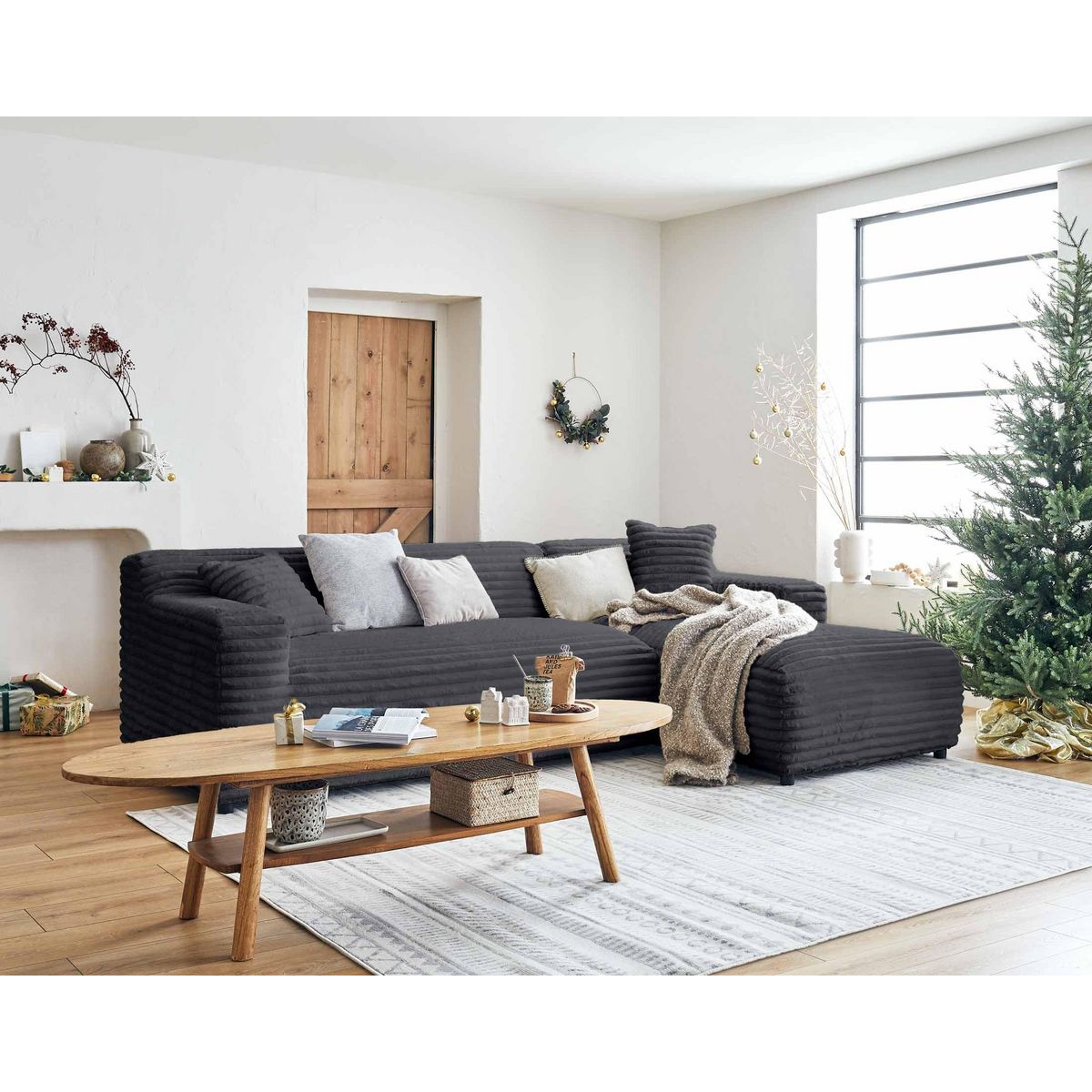 LISA DESIGN Laponie - canapé d'angle droit - 4 places - en fausse fourrure côtelée