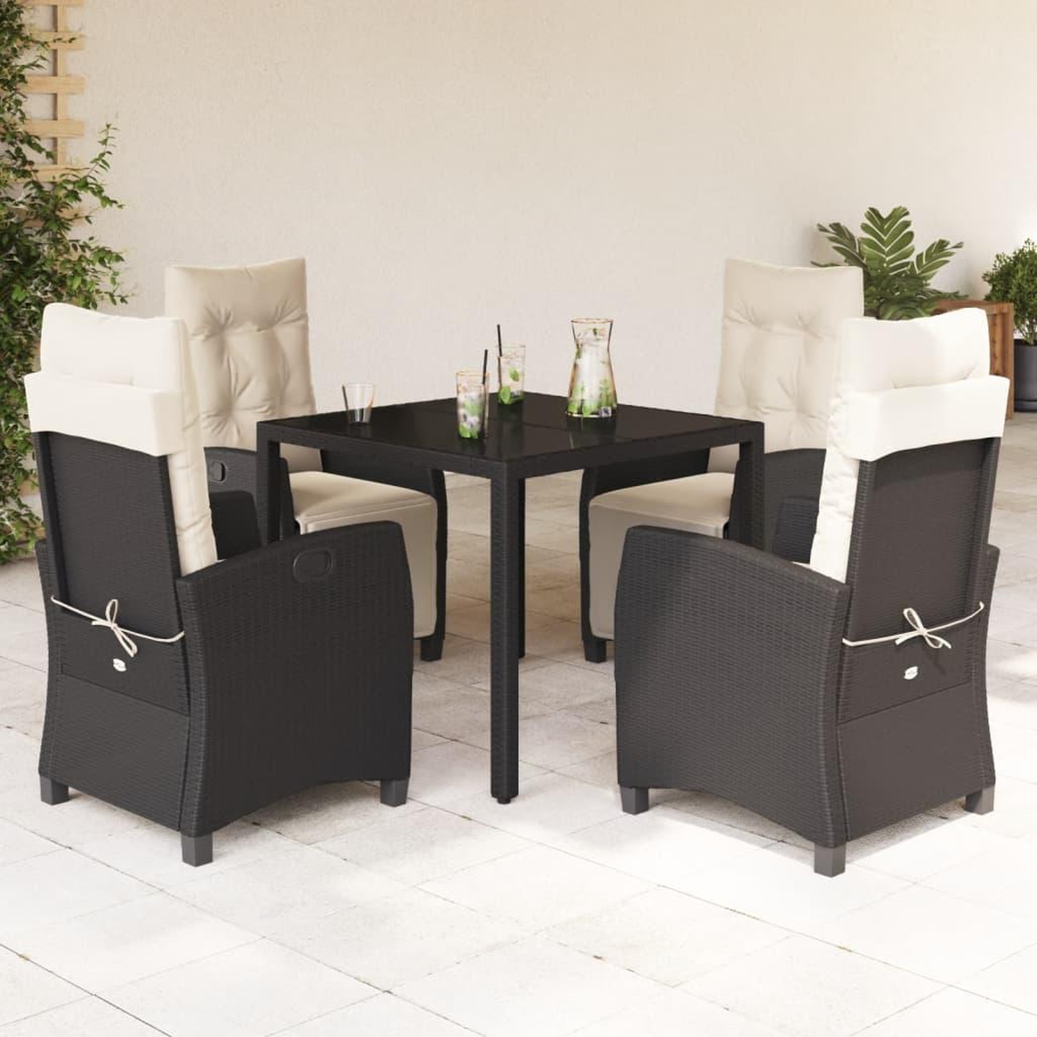 VIDAXL Ensemble a manger de jardin coussins 5pcs Noir Resine tressee