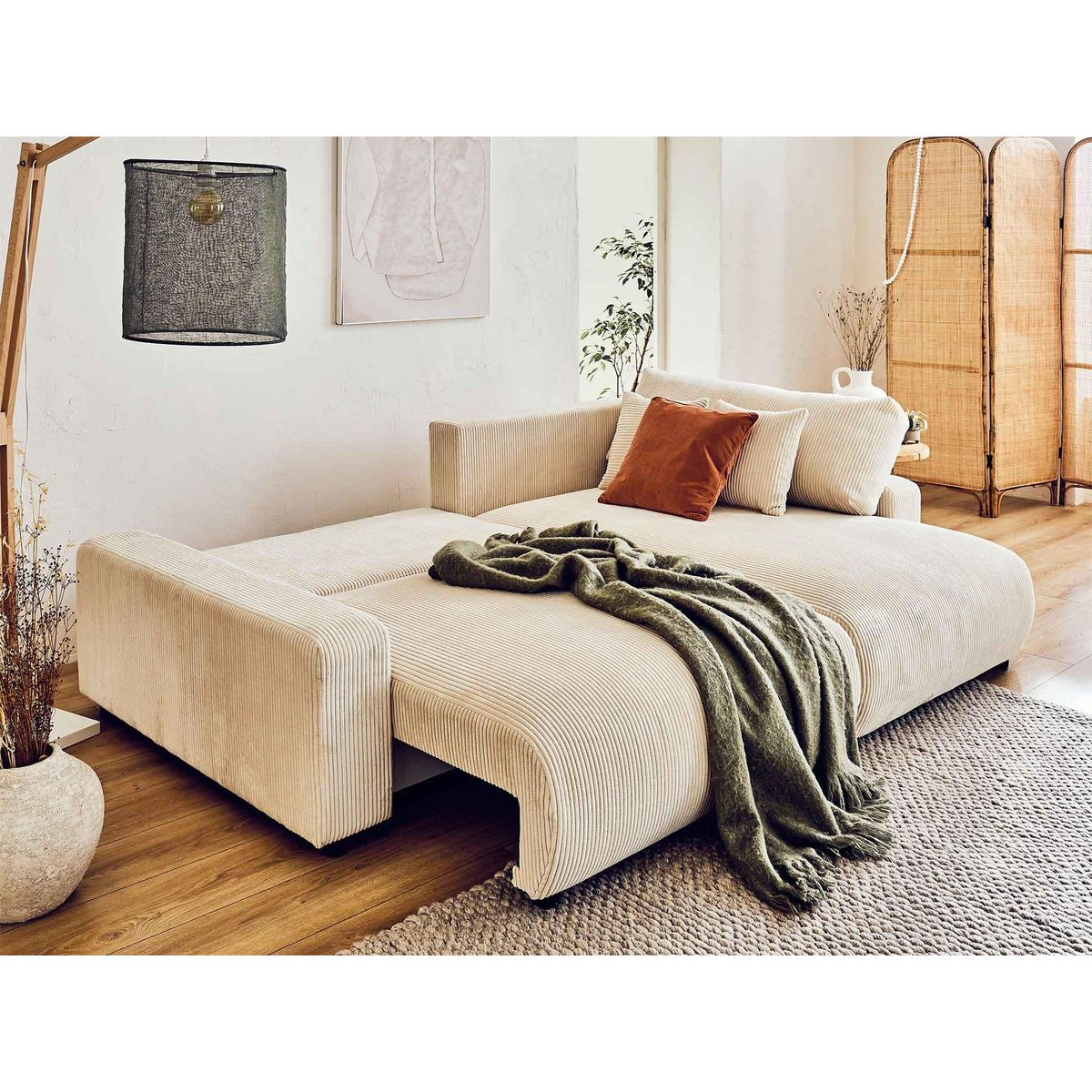 LISA DESIGN Pivoine - canapé d'angle réversible - 4 places - convertible avec coffre - en velours côtelé