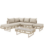 MERAX Salon de jardin modulaire pour 5-6 personnes en fer, avec coussins épais et table en verre. Coloris disponibles : Beige, Vert