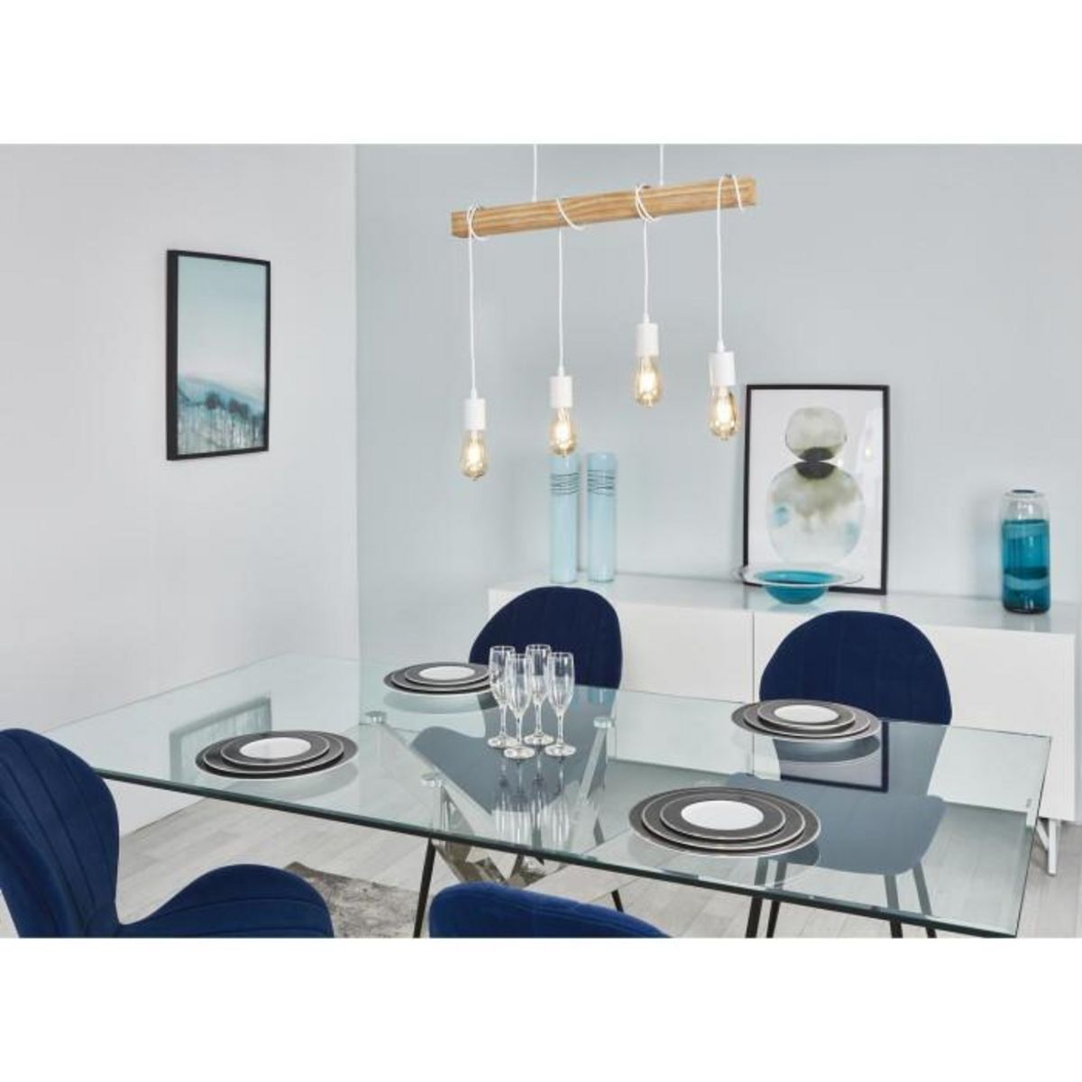 Paris Prix Lampe Suspension 4 Têtes  Forkland  71cm Blanc