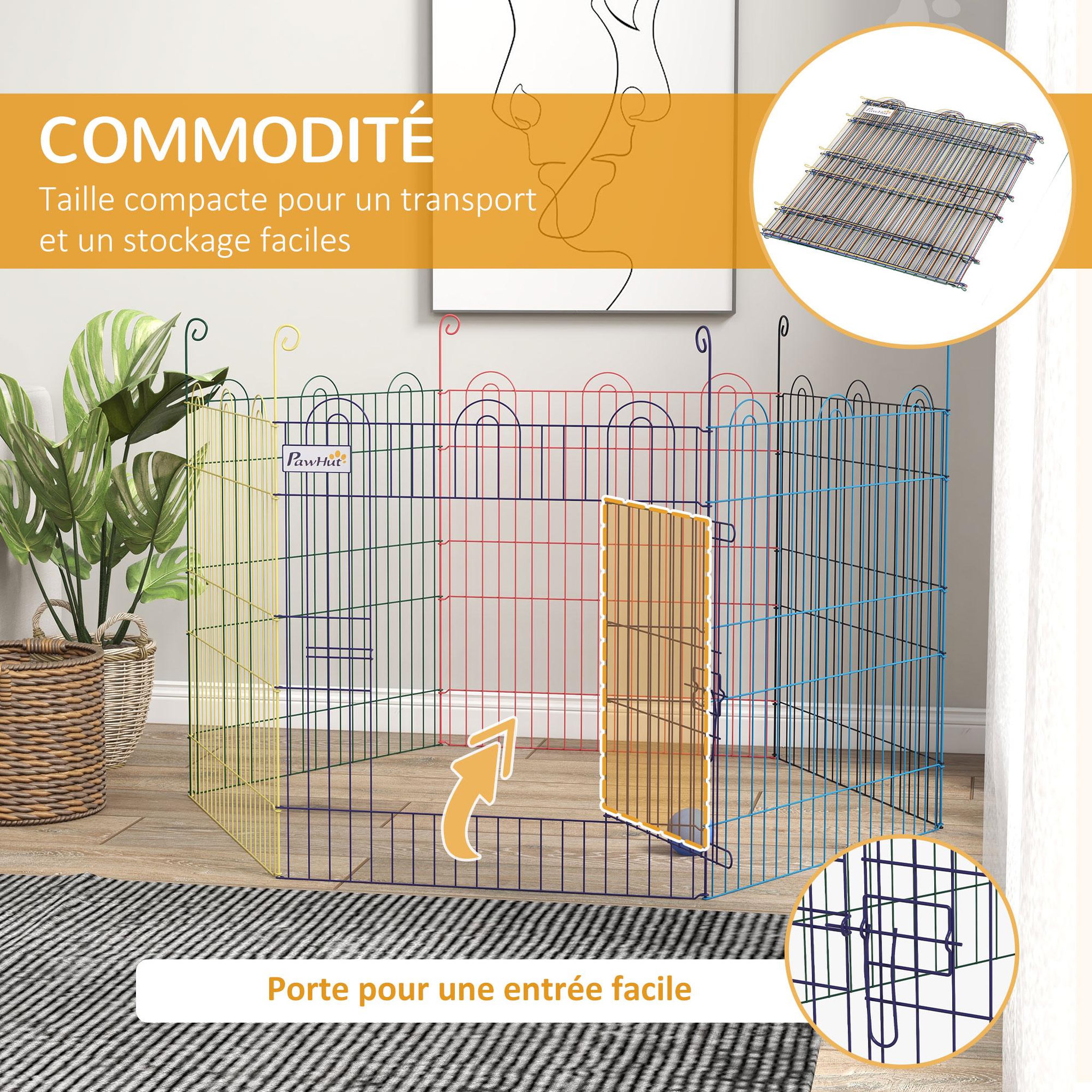 Voir la diapositive 6 : PAWHUT Parc enclos modulable pour chien animaux porte verrouillable 6 panneaux dim. Panneau 59l x 60h cm métal multicolore