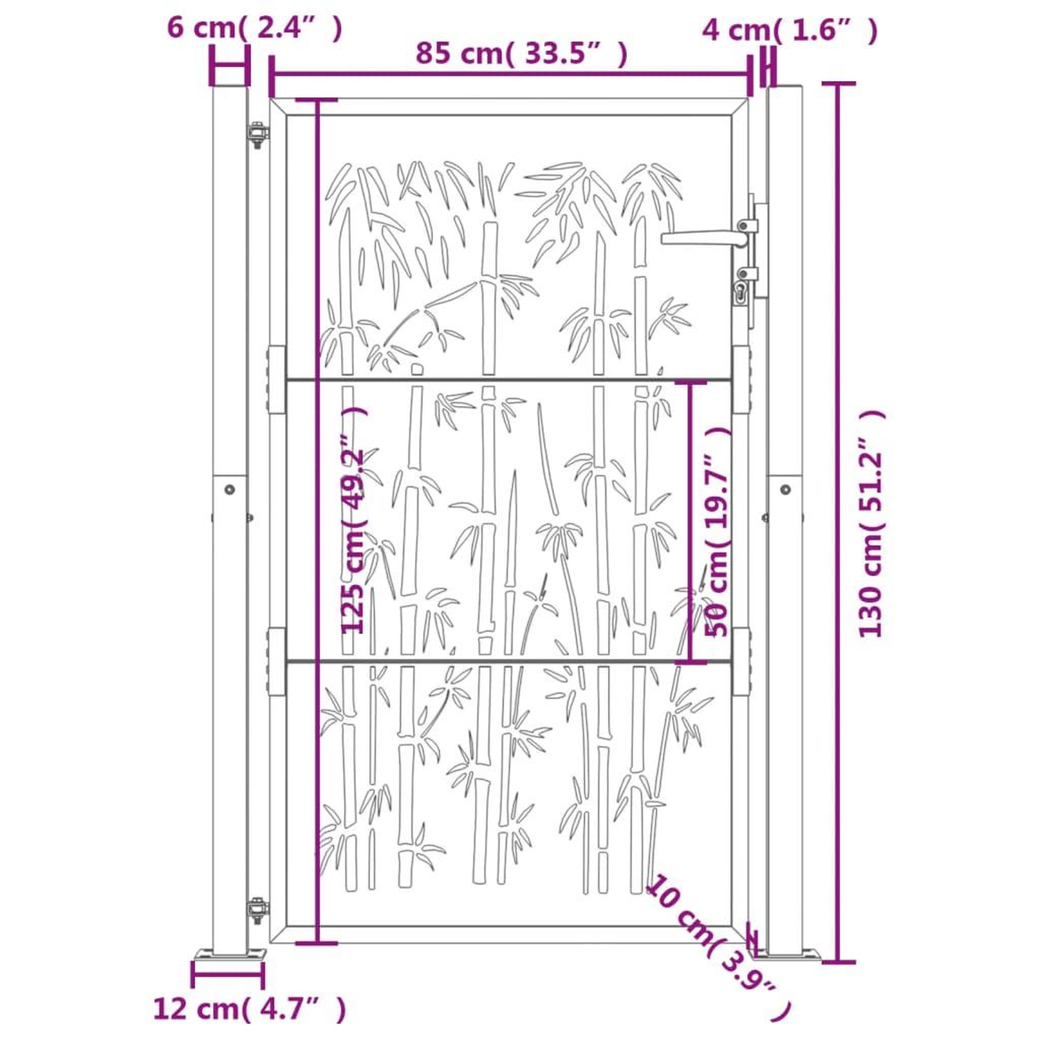 Voir la diapositive 6 : VIDAXL Portail de jardin 105x130 cm acier corten design de bambou
