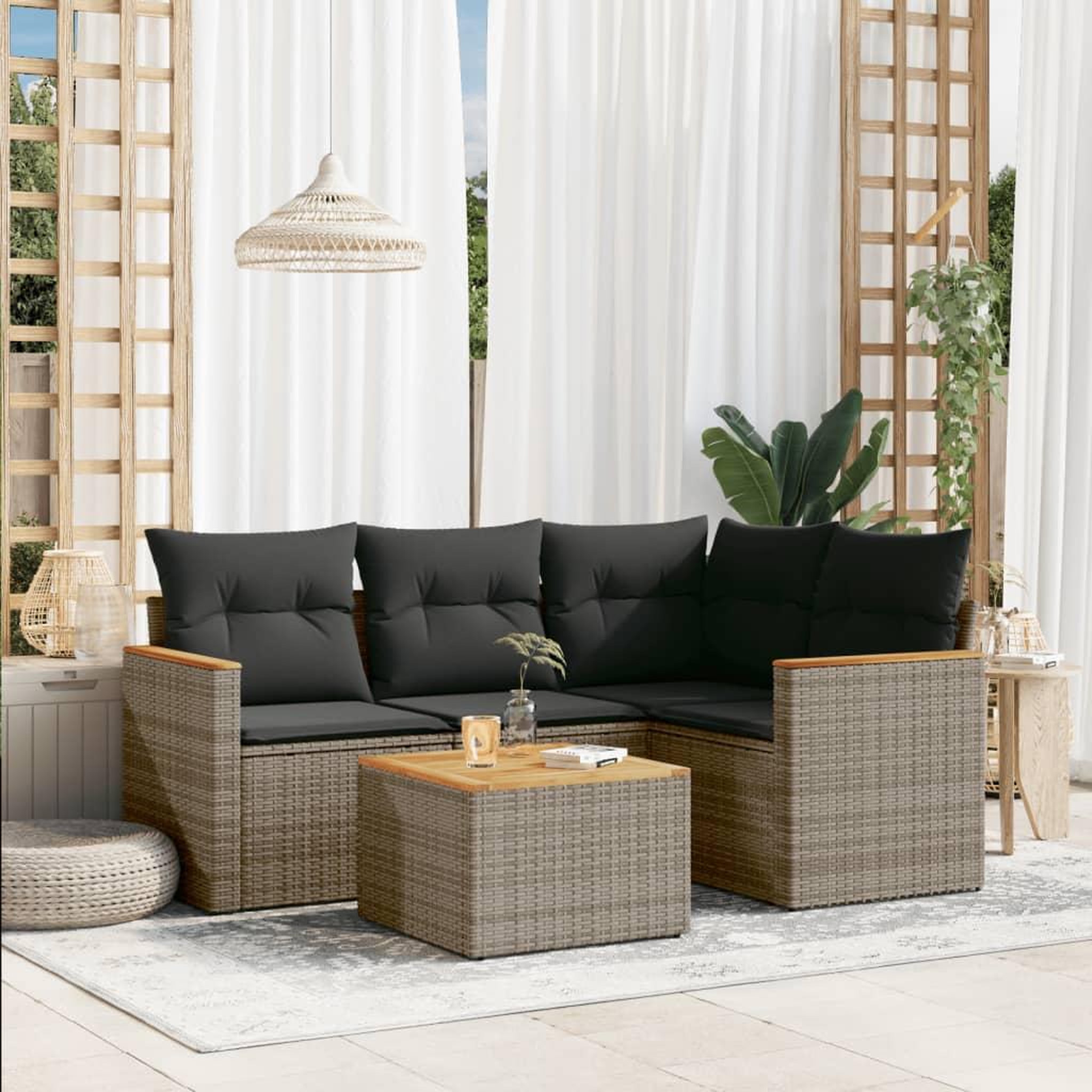 VIDAXL Salon de jardin 5 pcs avec coussins gris resine tressee