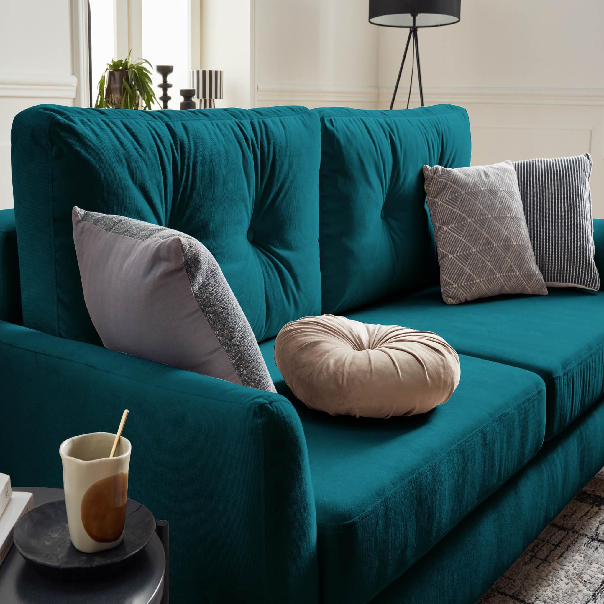 Voir la diapositive 5 : BEST MOBILIER Nils - canapé droit 3 places convertible - avec coffre de rangement - velours