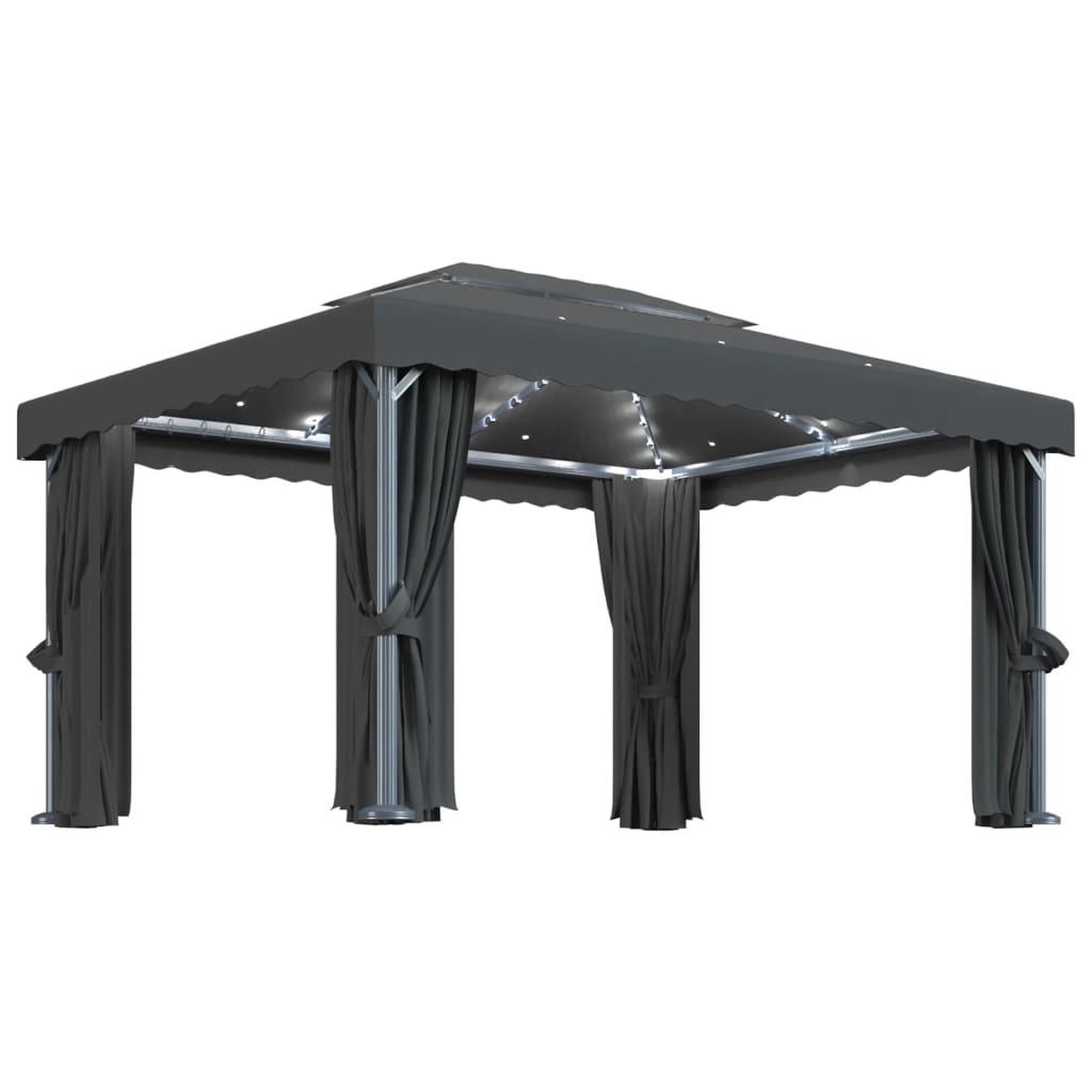 Voir la diapositive 2 : VIDAXL Tonnelle avec rideau et guirlande lumineuse led 4x3m anthracite