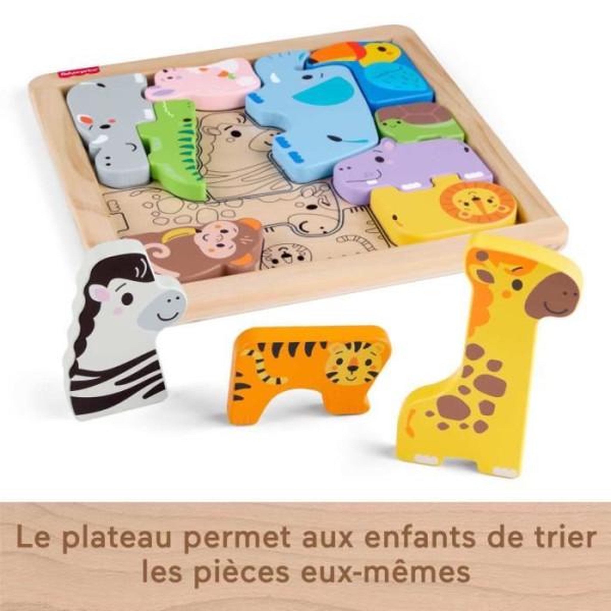 FISHER PRICE Fisher-Price - Puzzle Animaux en Bois - Tri de formes avec 13 pieces - Fisher-Price - JFG10