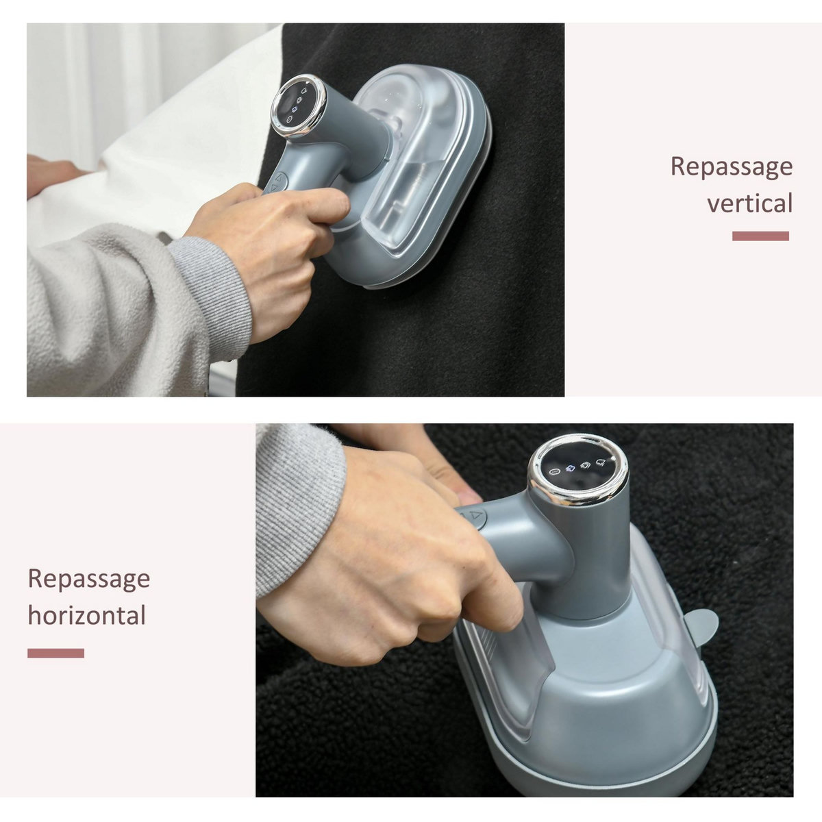 HOMCOM Défroisseur à vapeur portable 1200 W 2 niveaux de vapeur avec réservoir d'eau 100 ml amovible - steamer chauffage rapide - gris