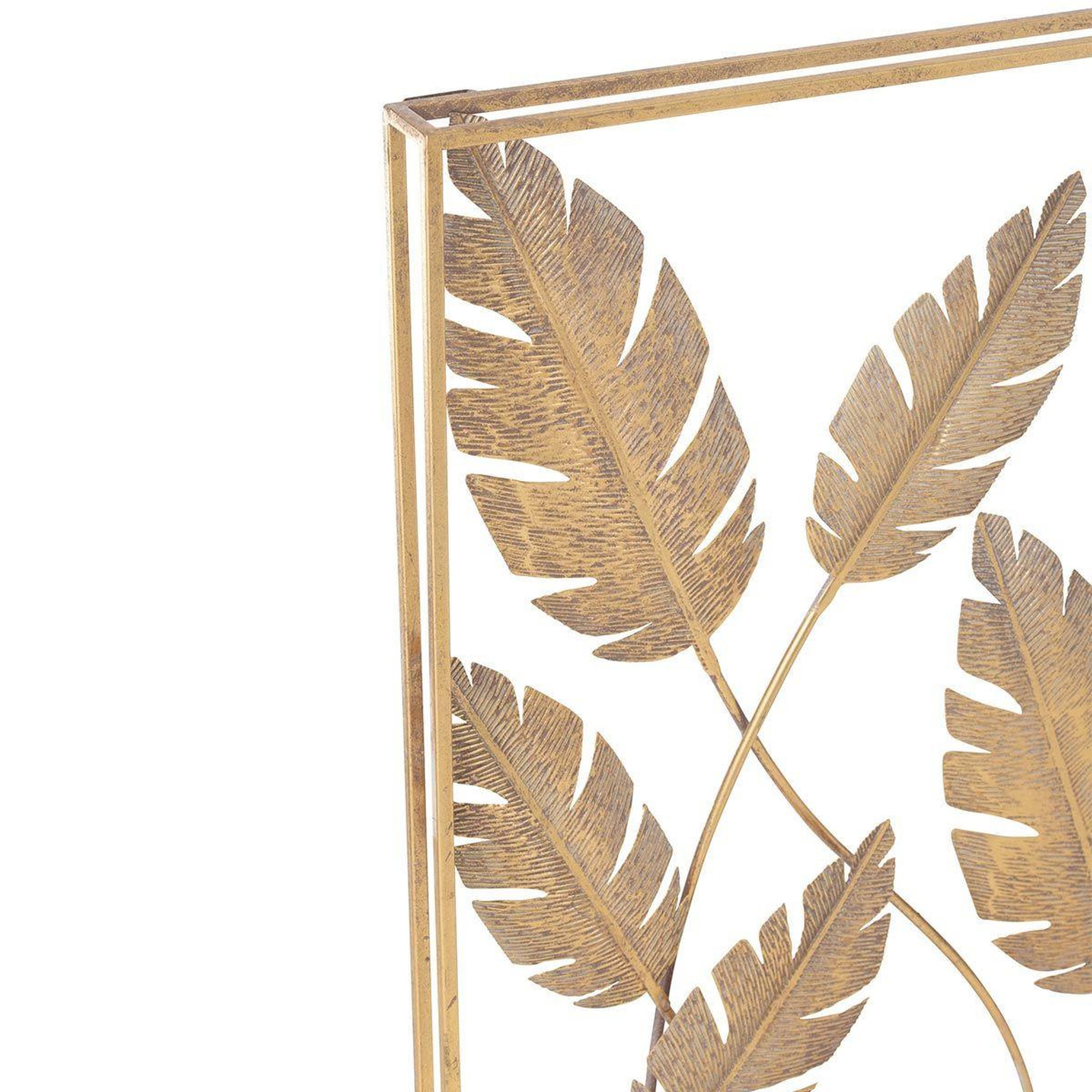 Voir la diapositive 3 : J-LINE Décoration murale  feuilles métal  119cm or