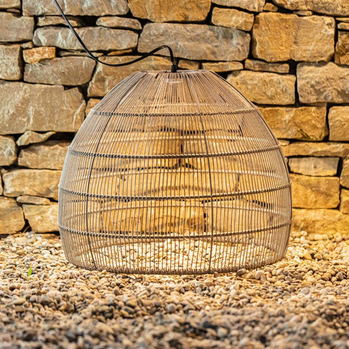 Lumisky Suspension solaire naturel MAIDO Gris Poly rotin H42cm