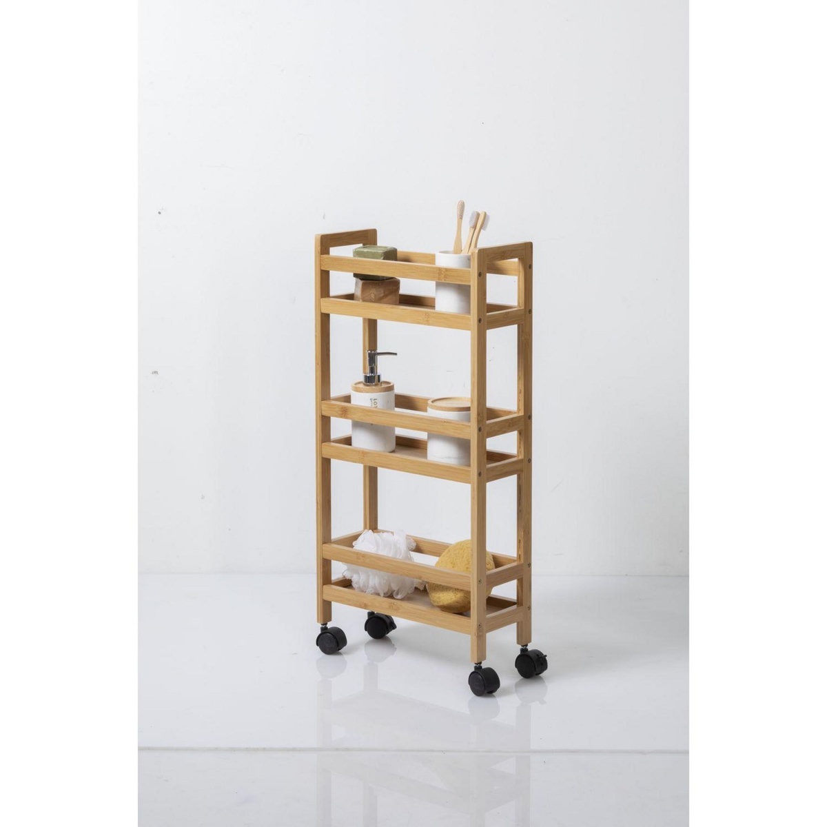 FIVE Desserte de cuisine à roulettes 3 niveaux en bambou - Marron