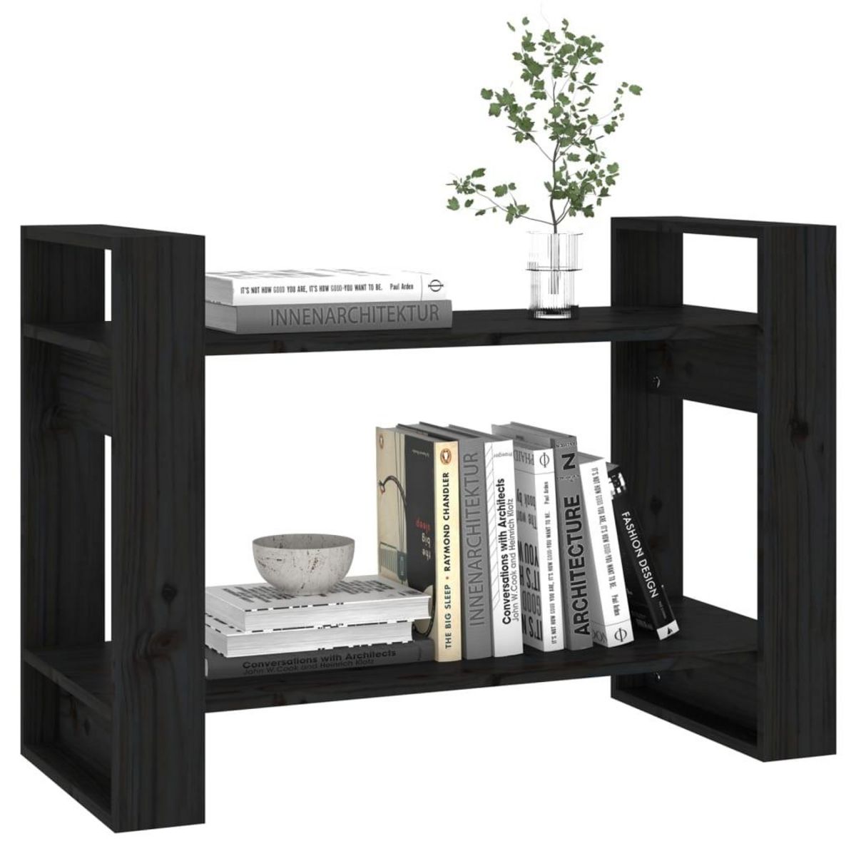 VIDAXL Bibliotheque/Separateur de piece Noir 80x35x56,5 cm Pin massif
