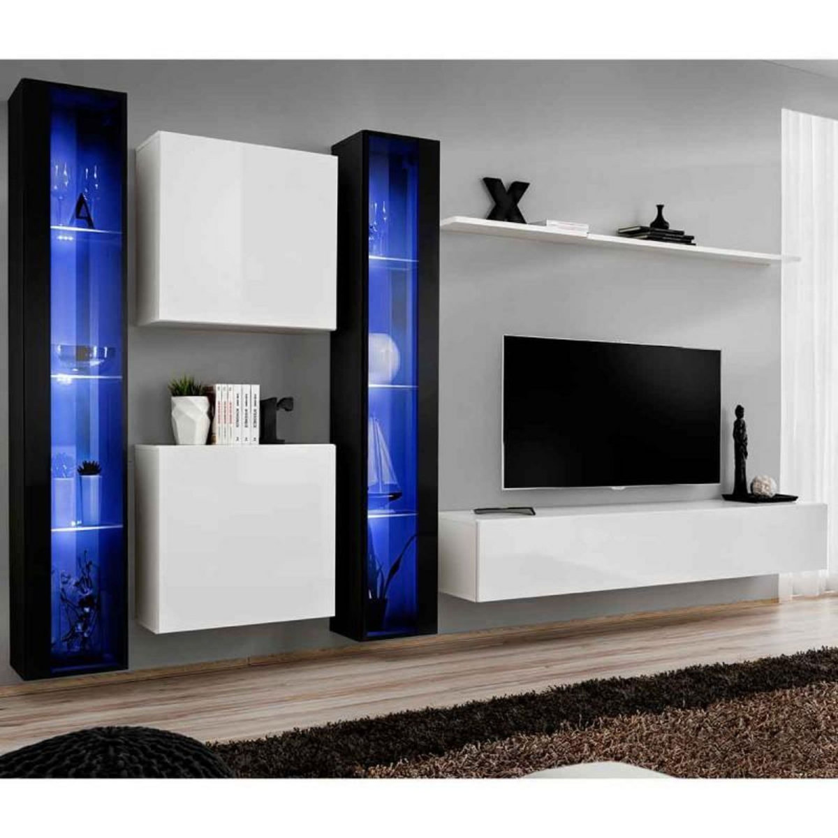 Paris Prix Meuble TV Mural Design  Switch XVI  330cm Blanc & Noir