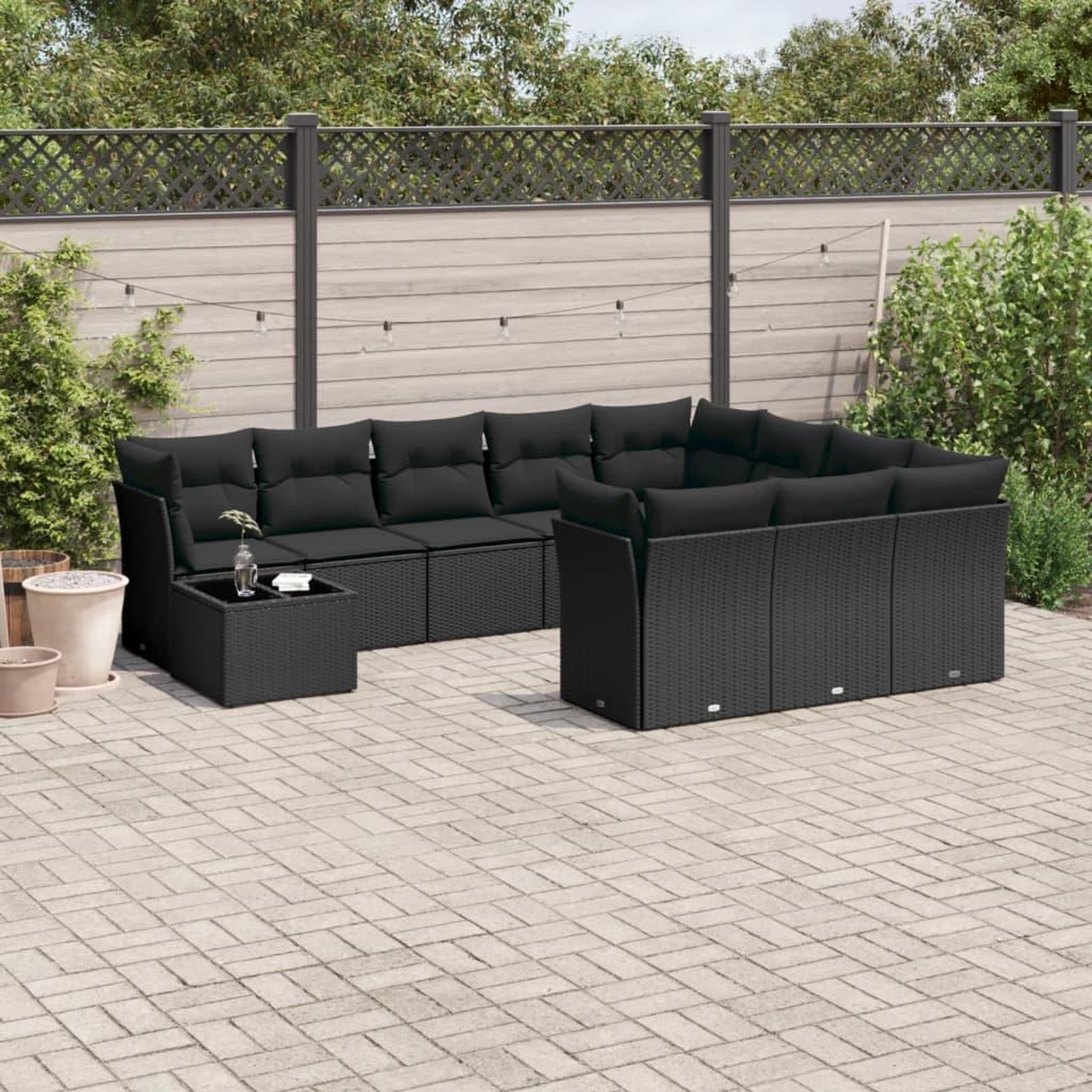 VIDAXL Salon de jardin 11 pcs avec coussins noir resine tressee