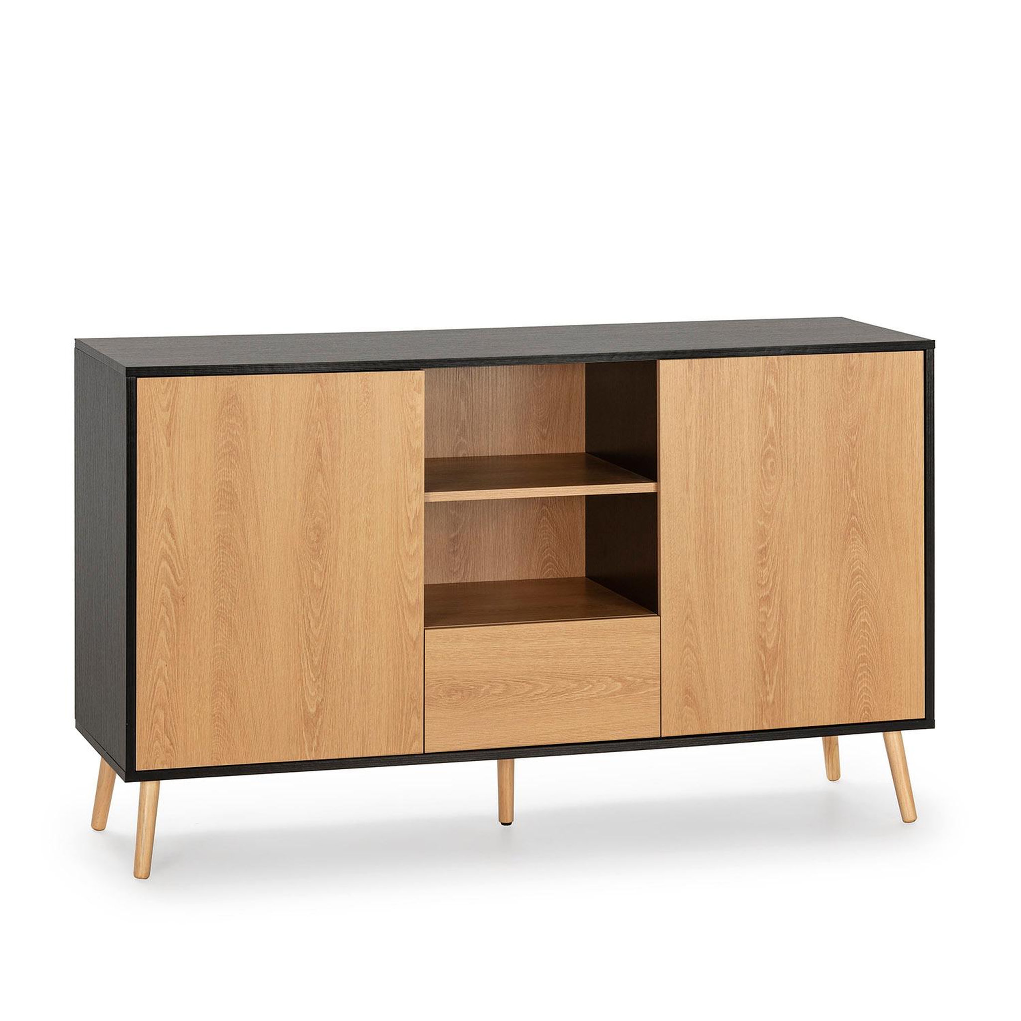 VS VENTA-STOCK Buffet Apolo 2 portes 1 tiroir, couleur noir/bois