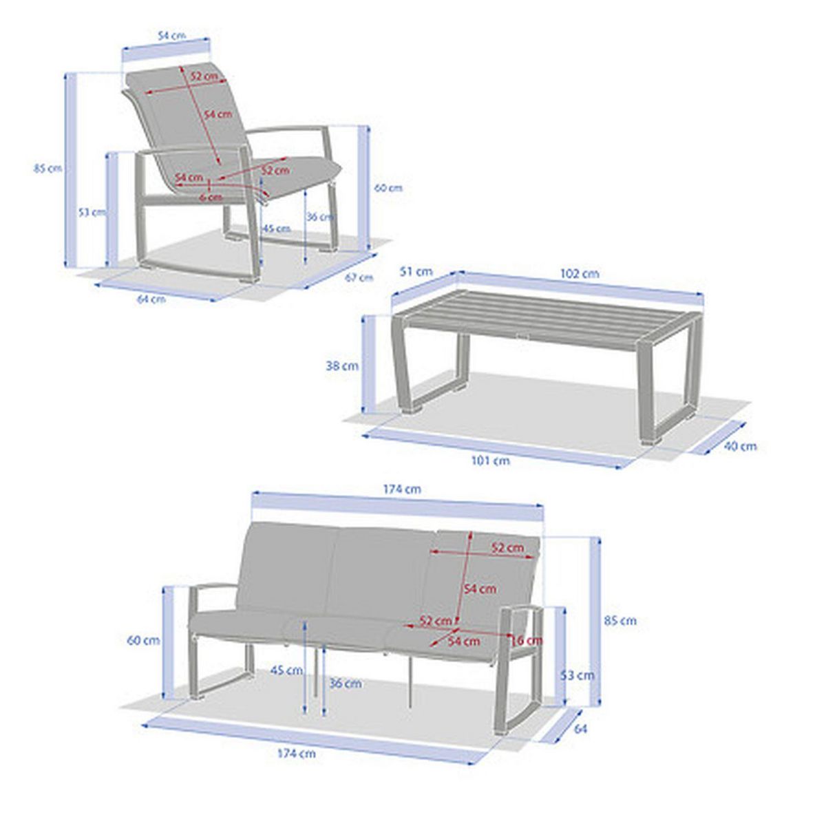 HESPERIDE Salon de jardin en aluminium 5 places BOREANE