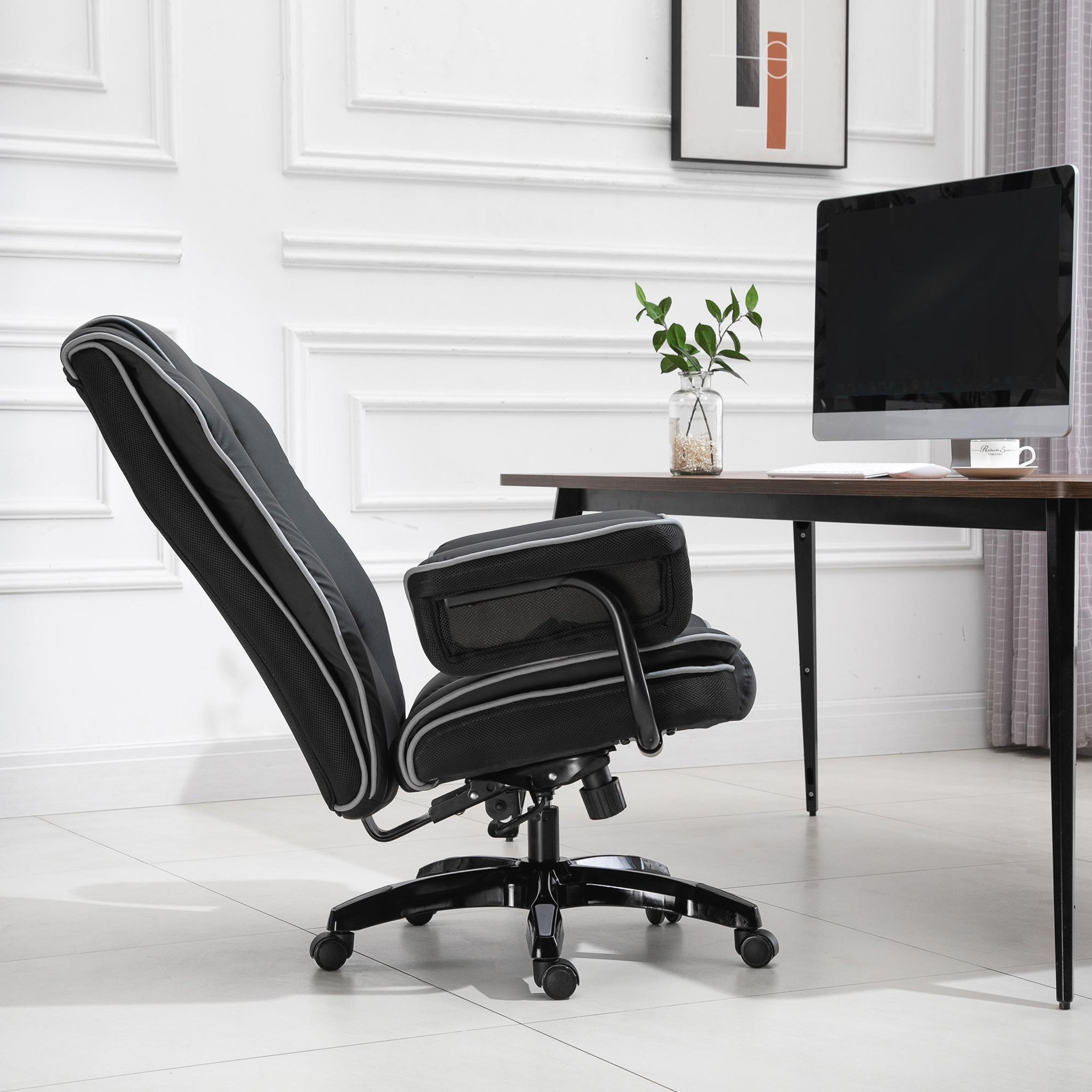 Voir la diapositive 4 : VINSETTO Fauteuil de bureau gamer ergonomique grand confort - 76L x 80l x 118-124H cm - noir