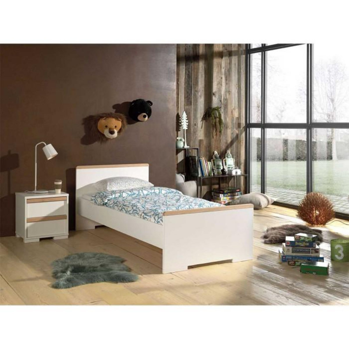 Paris Prix Pack - Lit Enfant & Chevet  London  90x200cm Blanc