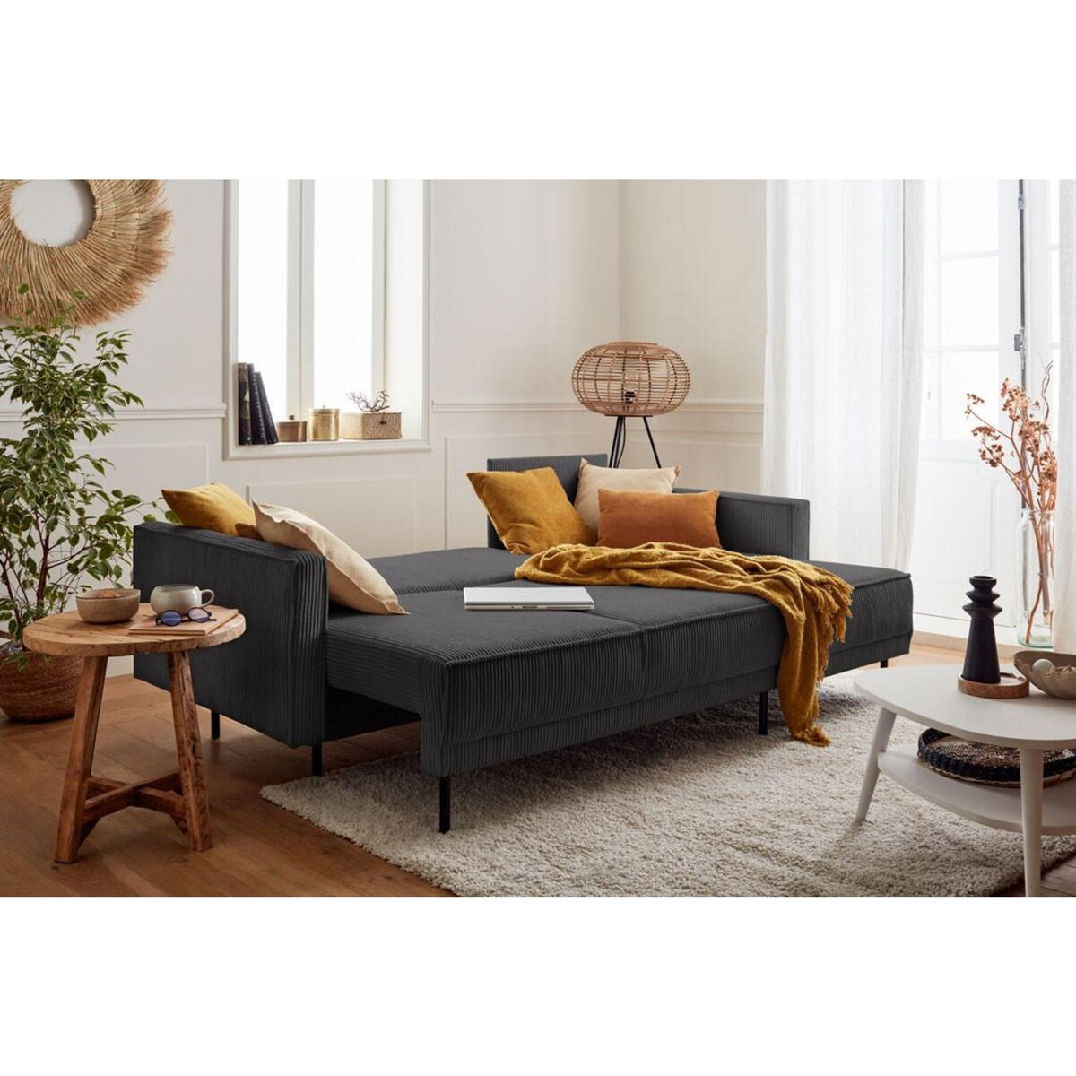 LISA DESIGN Charlie - canapé d'angle réversible - 4 places - convertible avec coffre - en velours côtelé