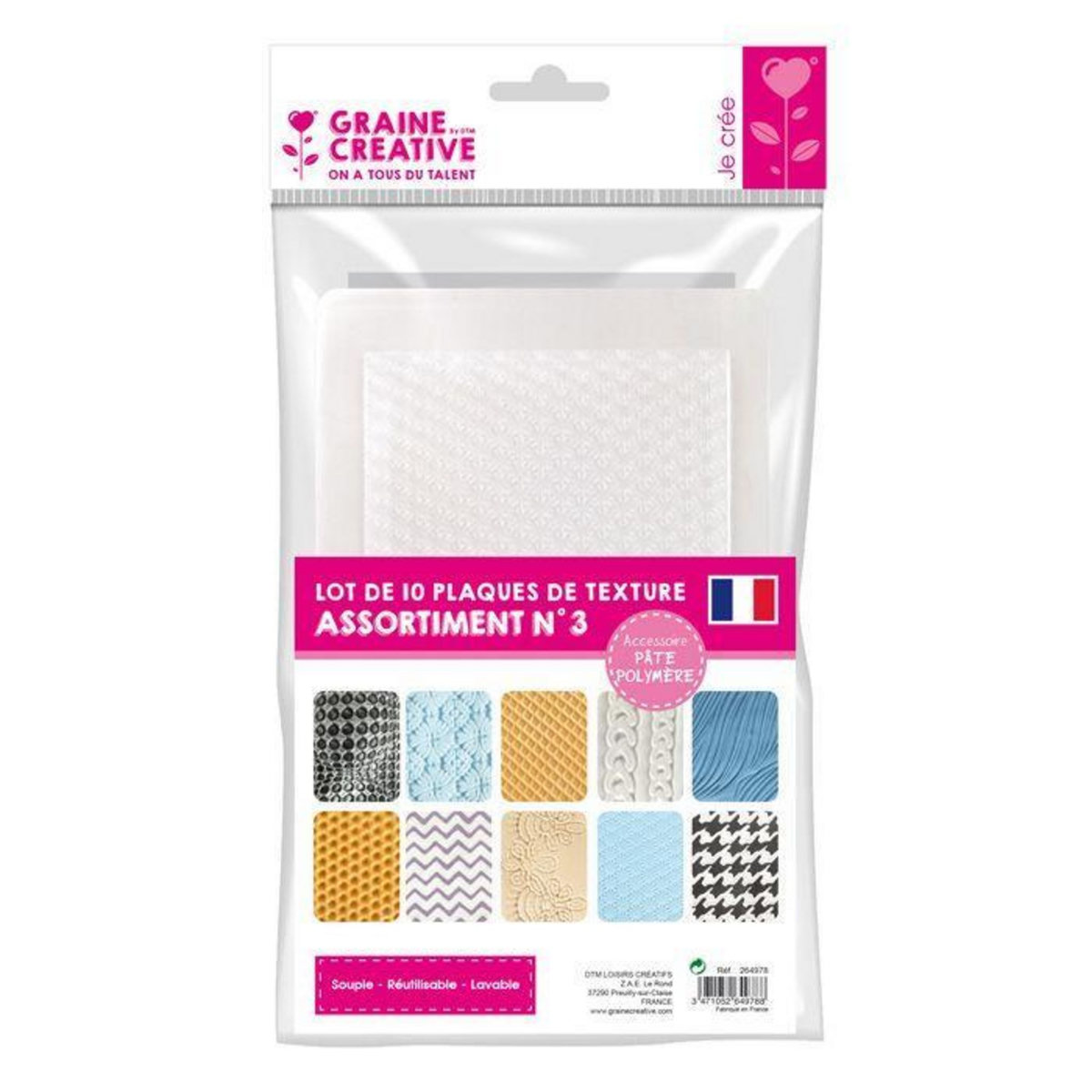 Graine créative Lot 10 plaques texture pour pâte polymère
