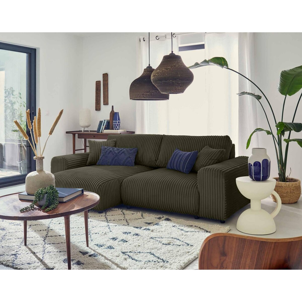 LISA DESIGN Garance - canapé d'angle réversible - 4 places - en velours côtelé grosses côtes