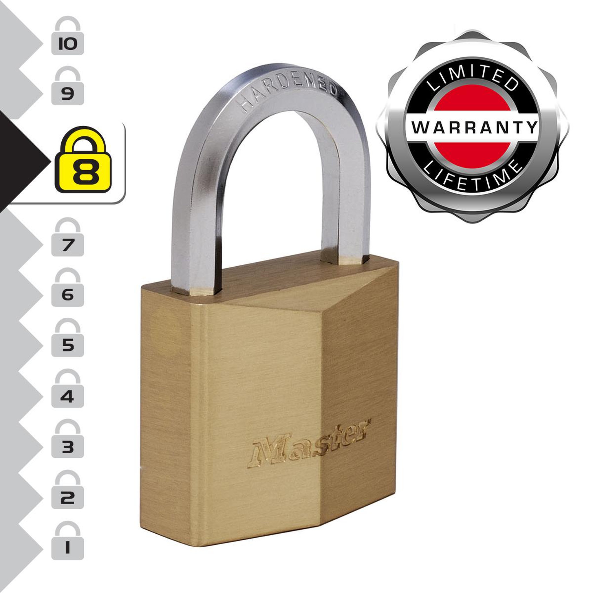 Master lock 1155EURD Cadenas à Clé en Laiton Massif et Anse Hexagonale, Doré, 8,2 x 5 x 2,6 cm