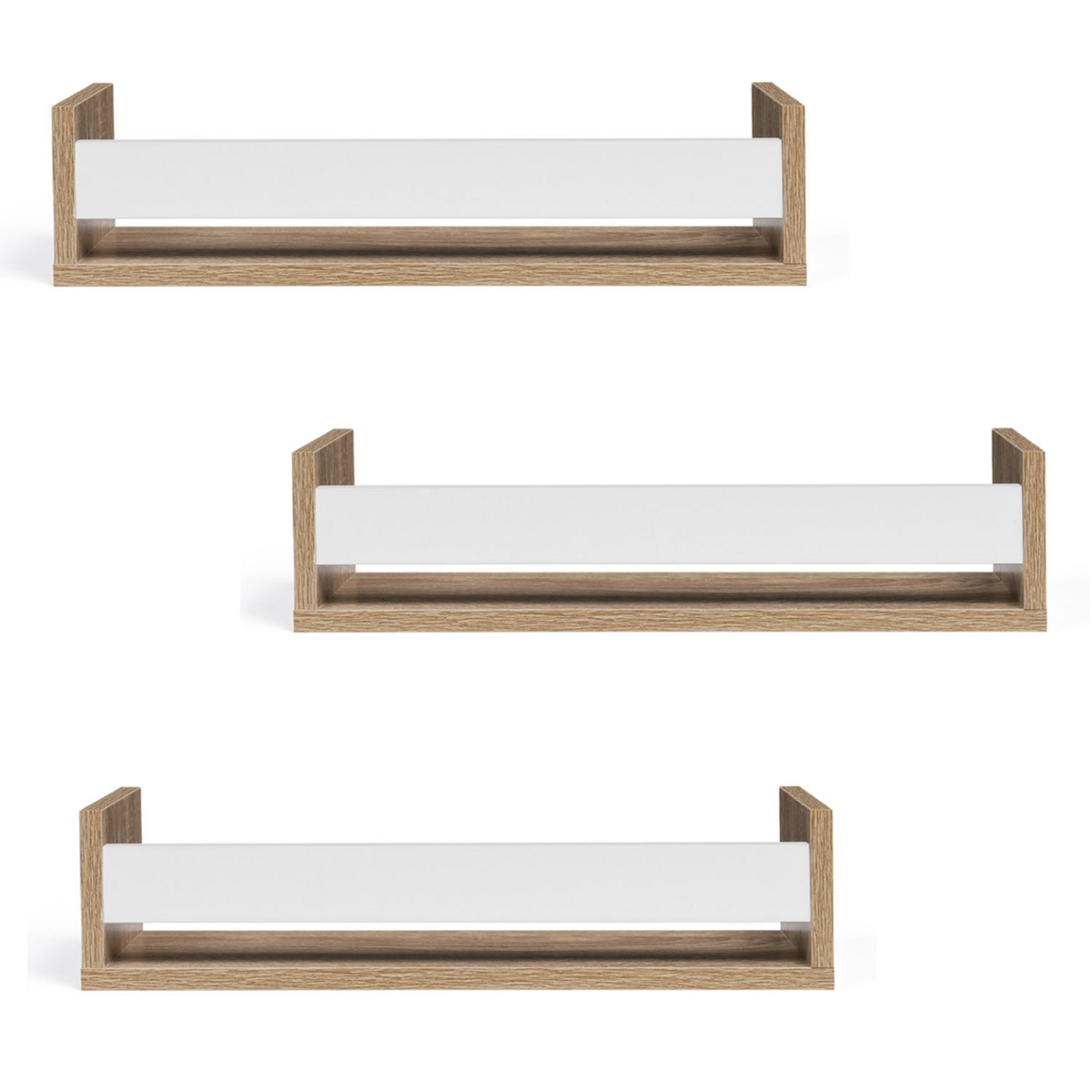 ID MARKET Lot de 3 étagères à épices murales JULES façon hêtre et blanc